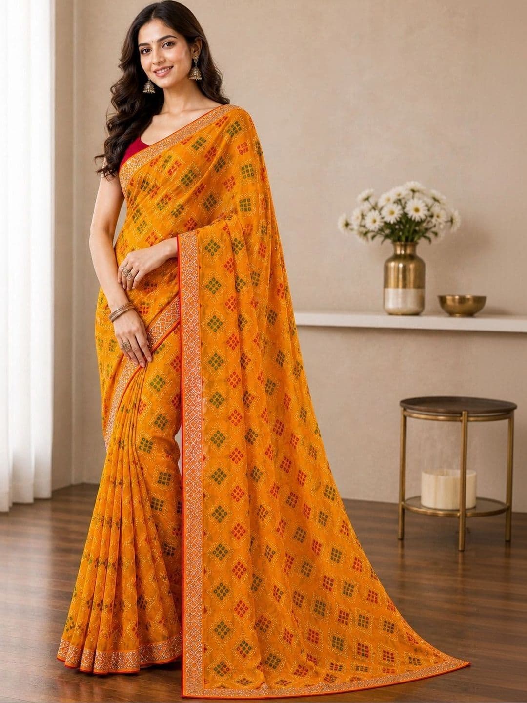 Fashion Mantra Bandhani Poly Georgette Saree - view 1