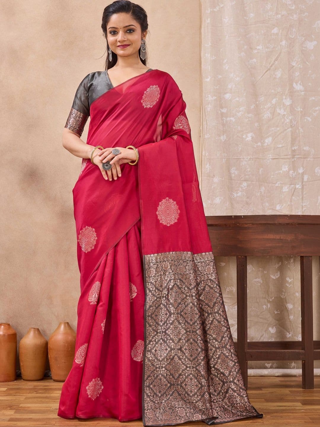 FIXAL FASHION Woven Design Zari Art Silk Saree - view 1