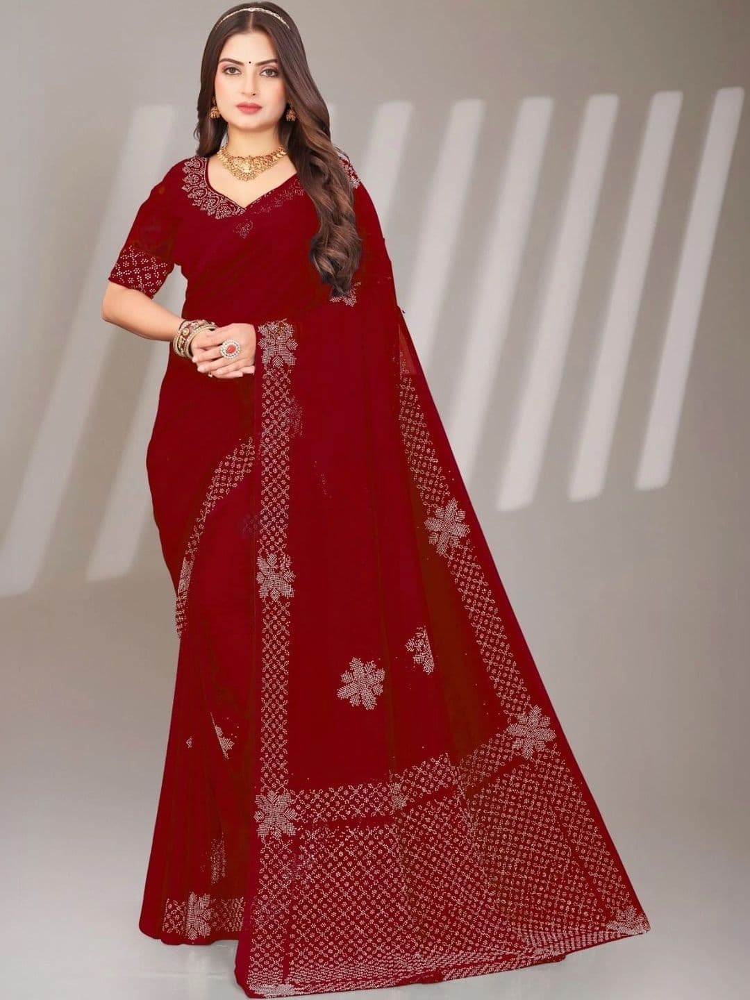 Fashion Mantra Embellished Poly Chiffon Saree - view 1
