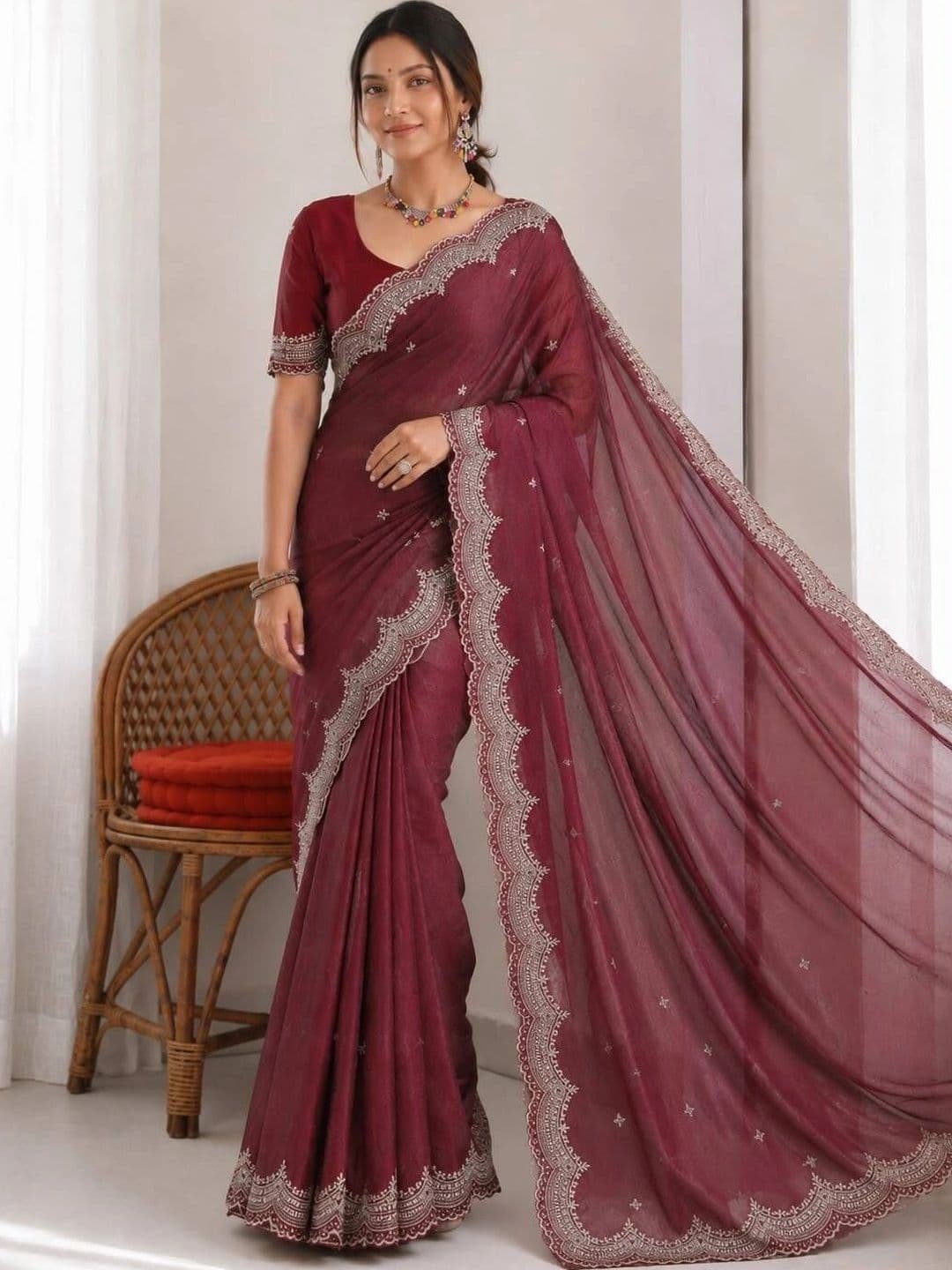 Vastra Drape Ethnic Motifs Embroidered Poly Georgette Saree - view 1