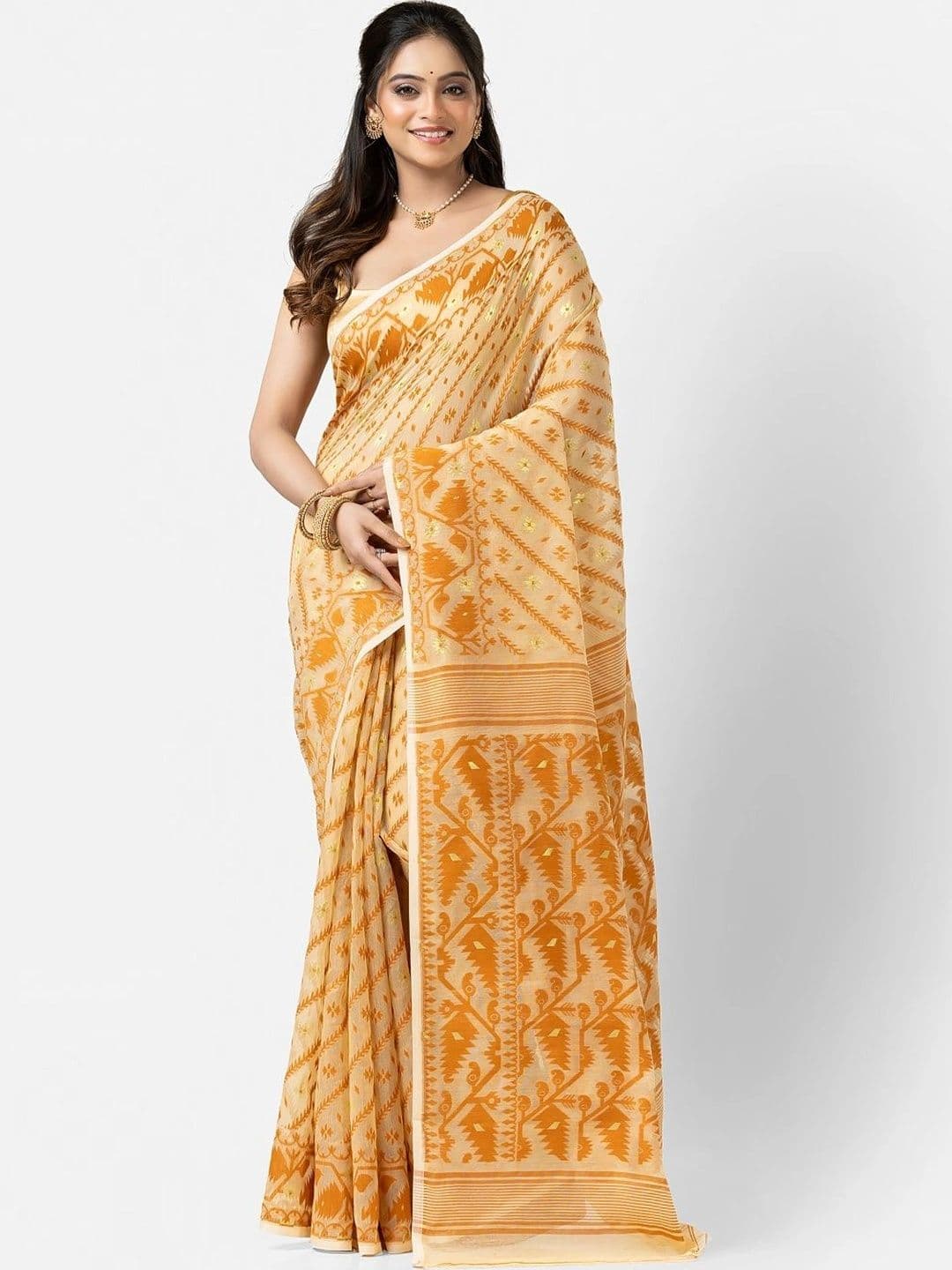 Kosh Ethnics Floral Embroidered Pure Cotton Jamdani Saree - view 1
