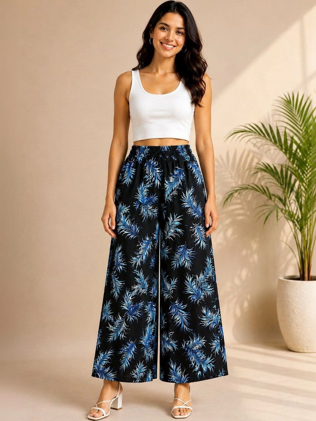 ANBICH DESIGNS Women Floral Printed Knitted Palazzos - view 1