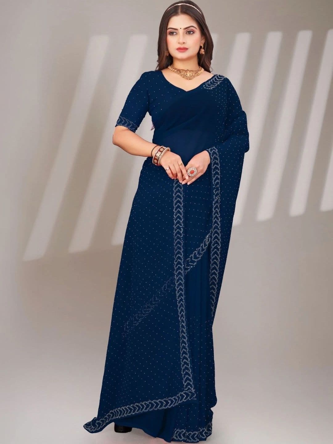 Textile Mantra Embroidered Poly Chiffon Saree - view 1