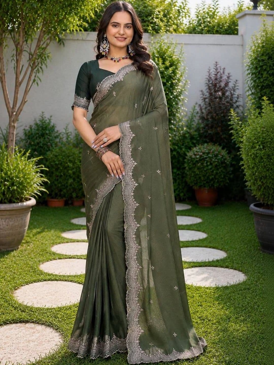 LabelVASTRA Ethnic Motifs Embroidered Poly Georgette Saree - view 1