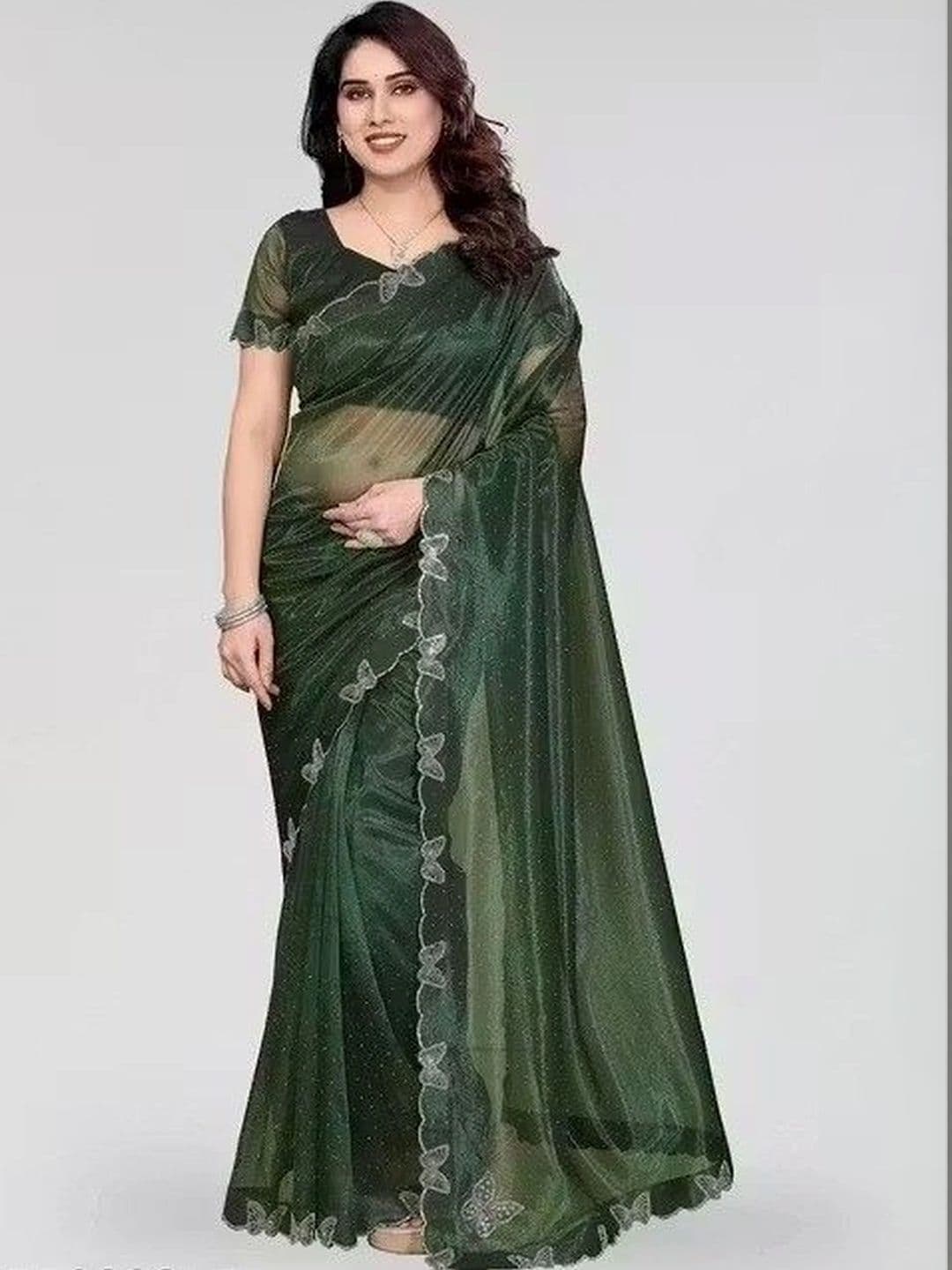 RENBRIZA Embroidered Net Saree - view 1