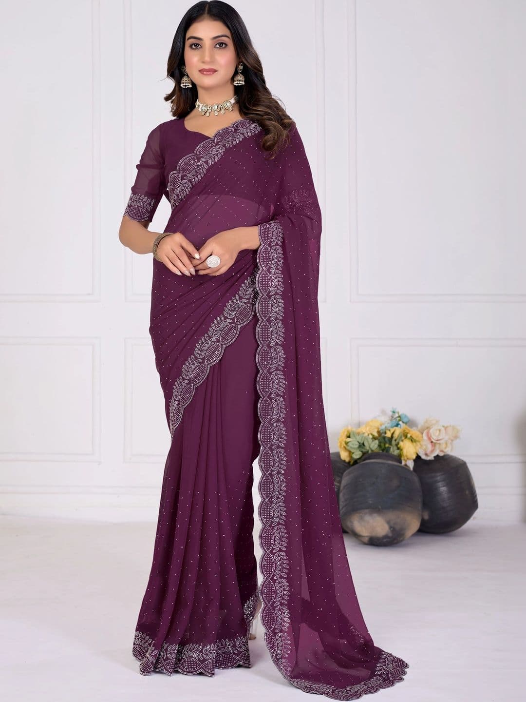 RENBRIZA Poly Georgette Saree - view 1