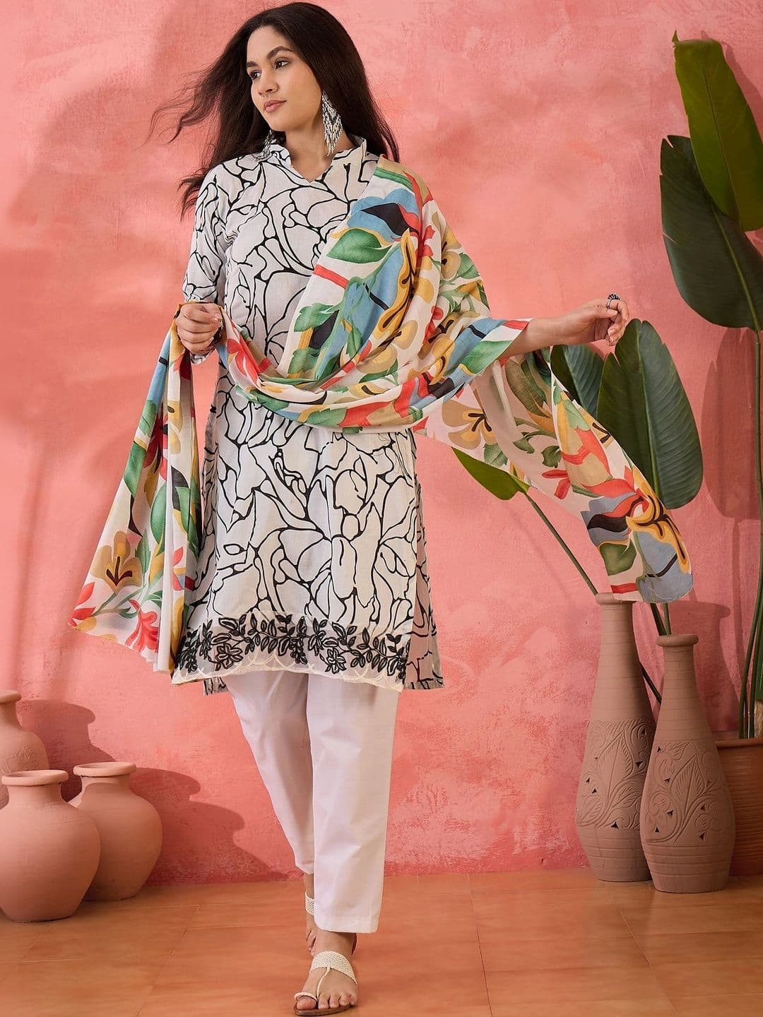 HERE&NOW Printed Pure Cotton Semi-Stitched Dress Material - view 1