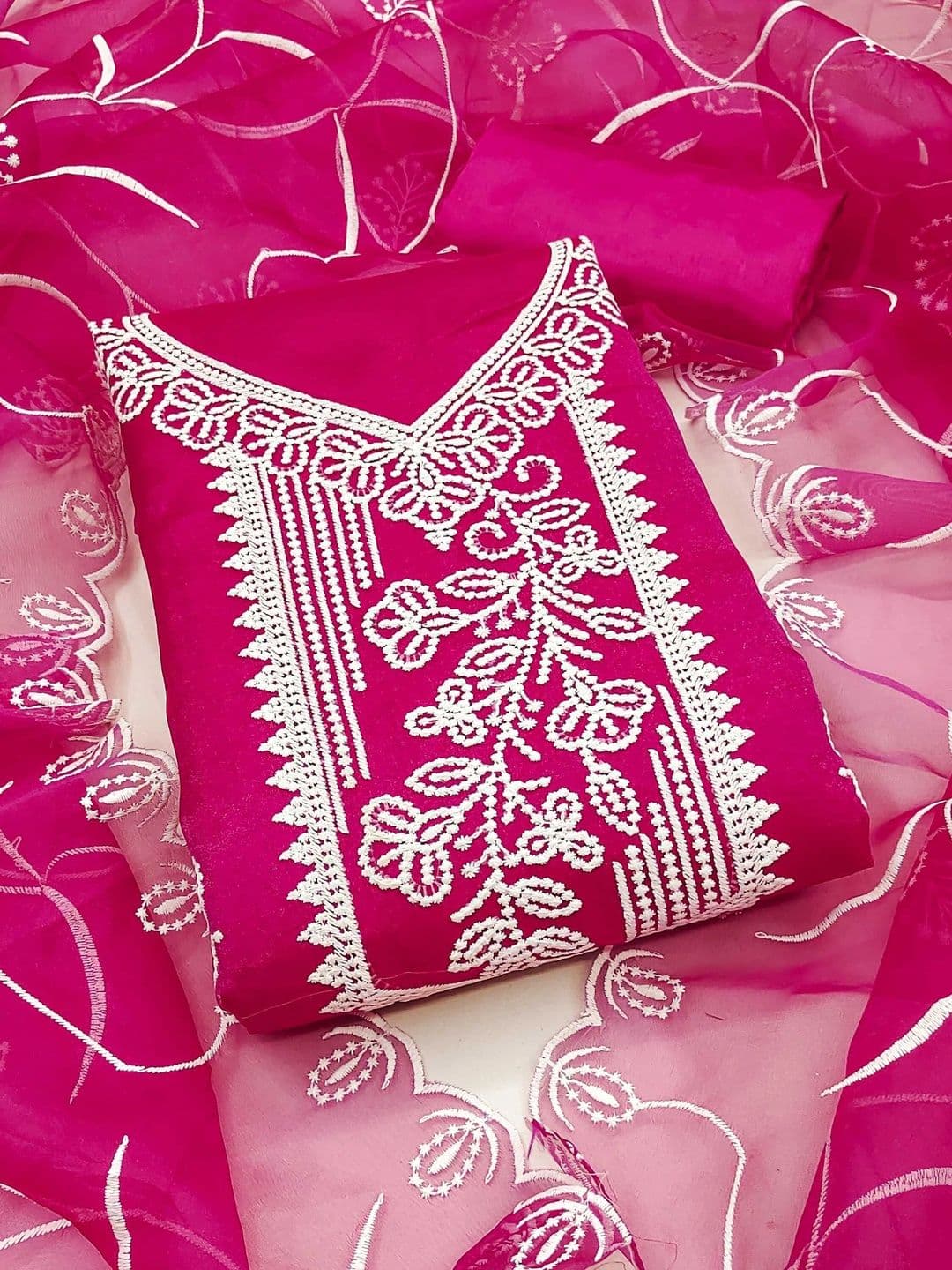 HERE&NOW Embroidered Organza Semi-Stitched Dress Material - view 1