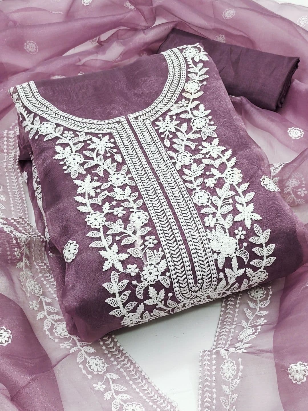 HERE&NOW Embroidered Organza Semi-Stitched Dress Material - view 1