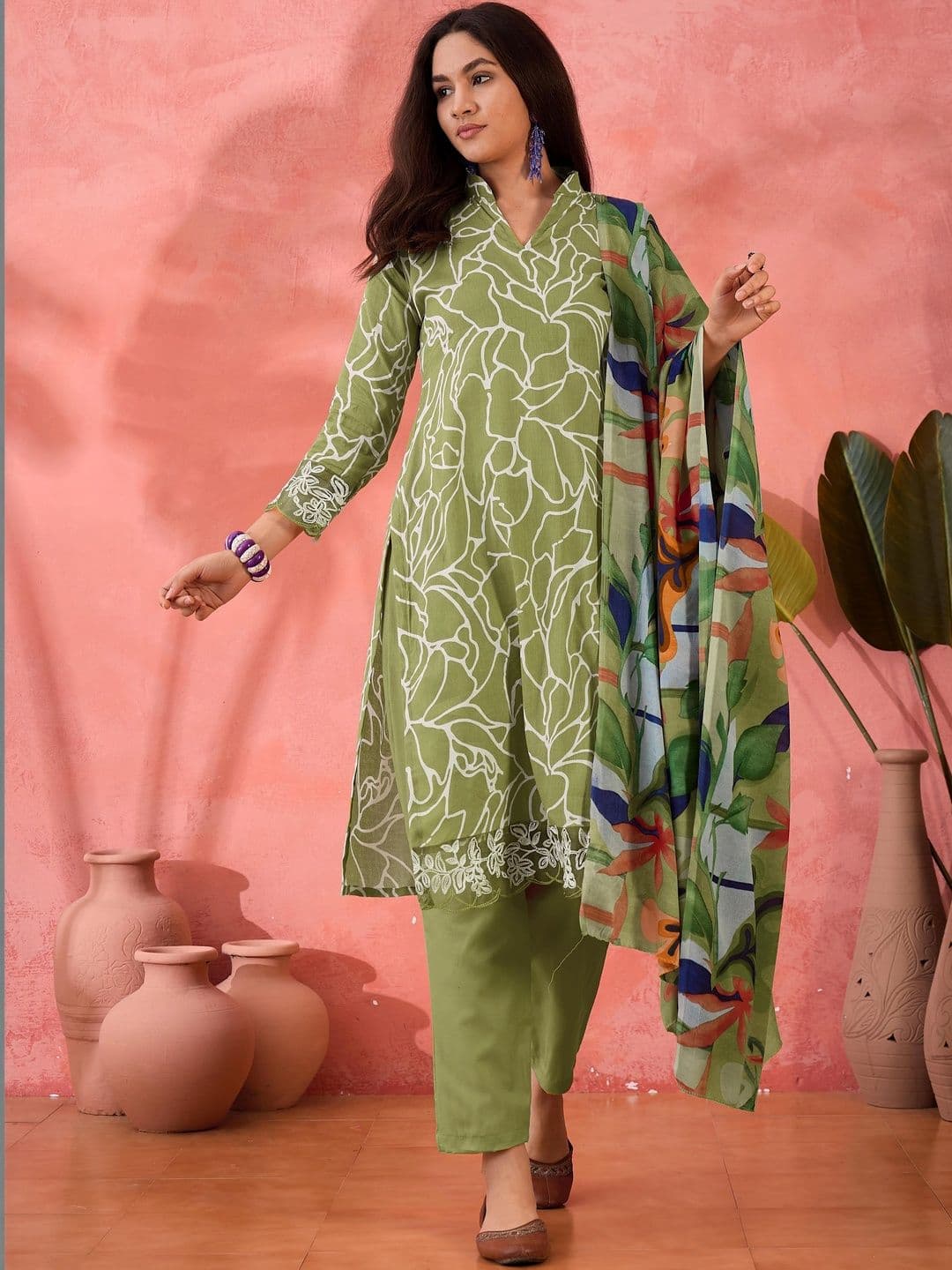 HERE&NOW Printed Pure Cotton Semi-Stitched Dress Material - view 1