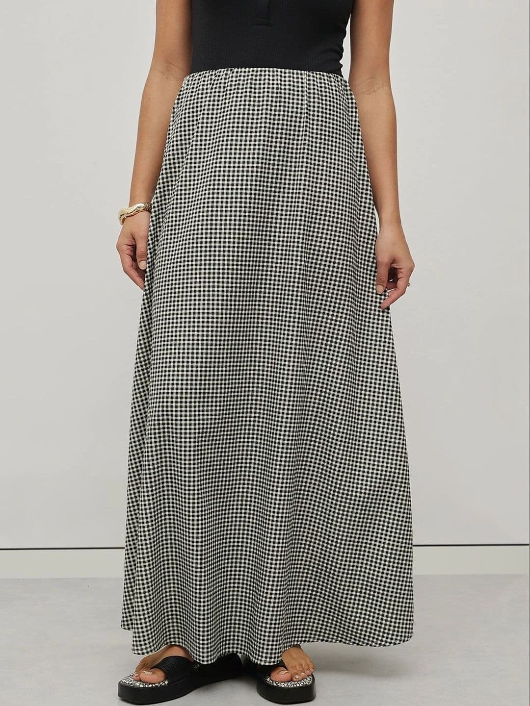 STRV Women Cotton Checked Summer Checks Maxi A-Line Skirt - view 1