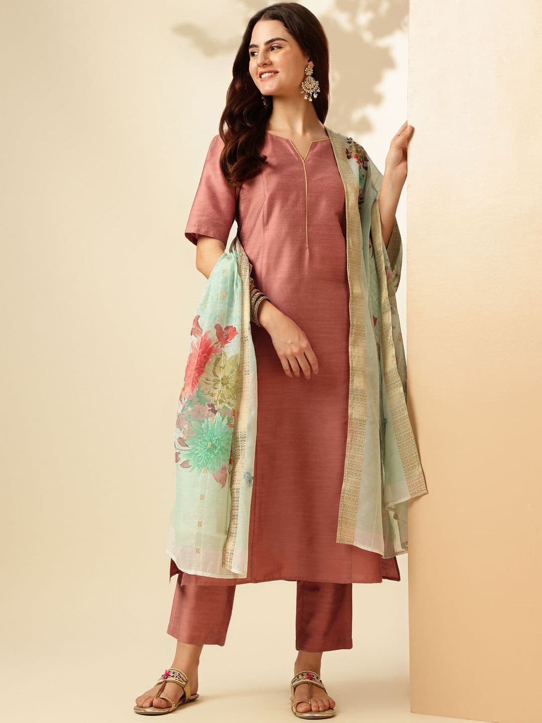 Anouk Panelled Straight Kurta with Trousers & Dupatta - view 1
