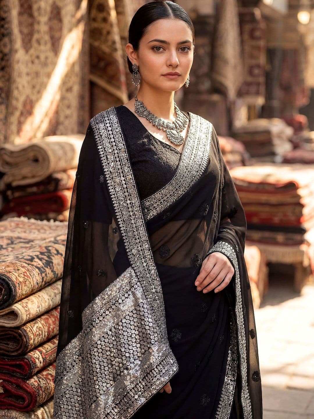 Sangria Embellished Embroidered Pure Georgette Designer Saree - view 1