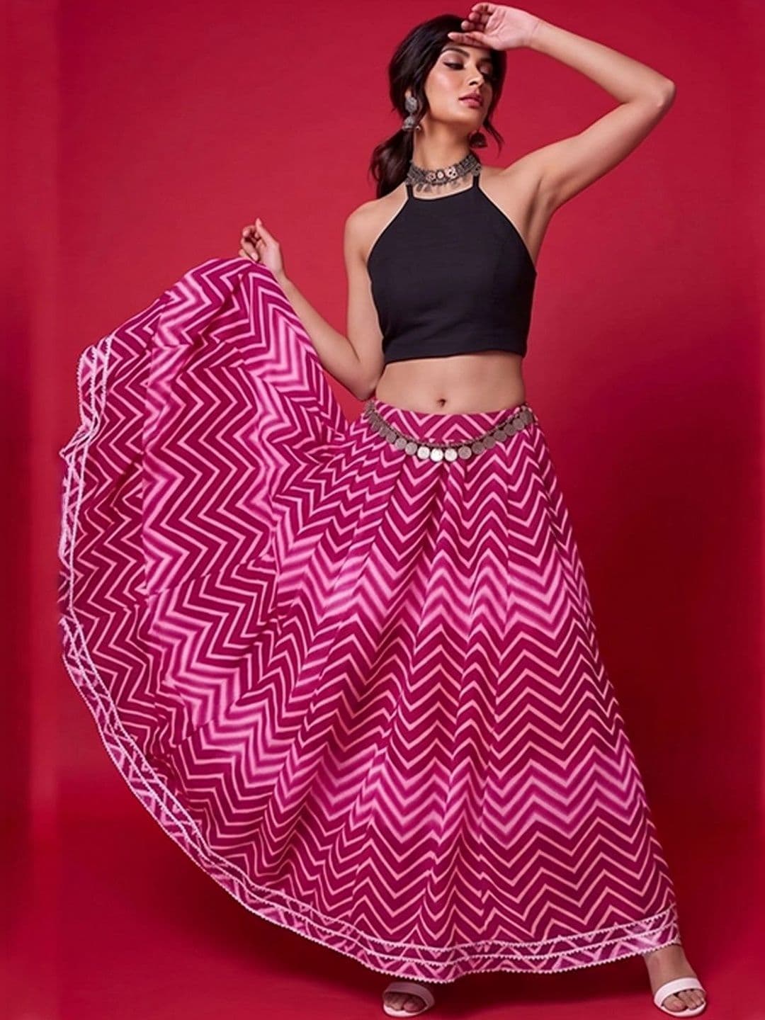 Varanga Women Georgette Geometric Maxi Flared Skirt - view 1