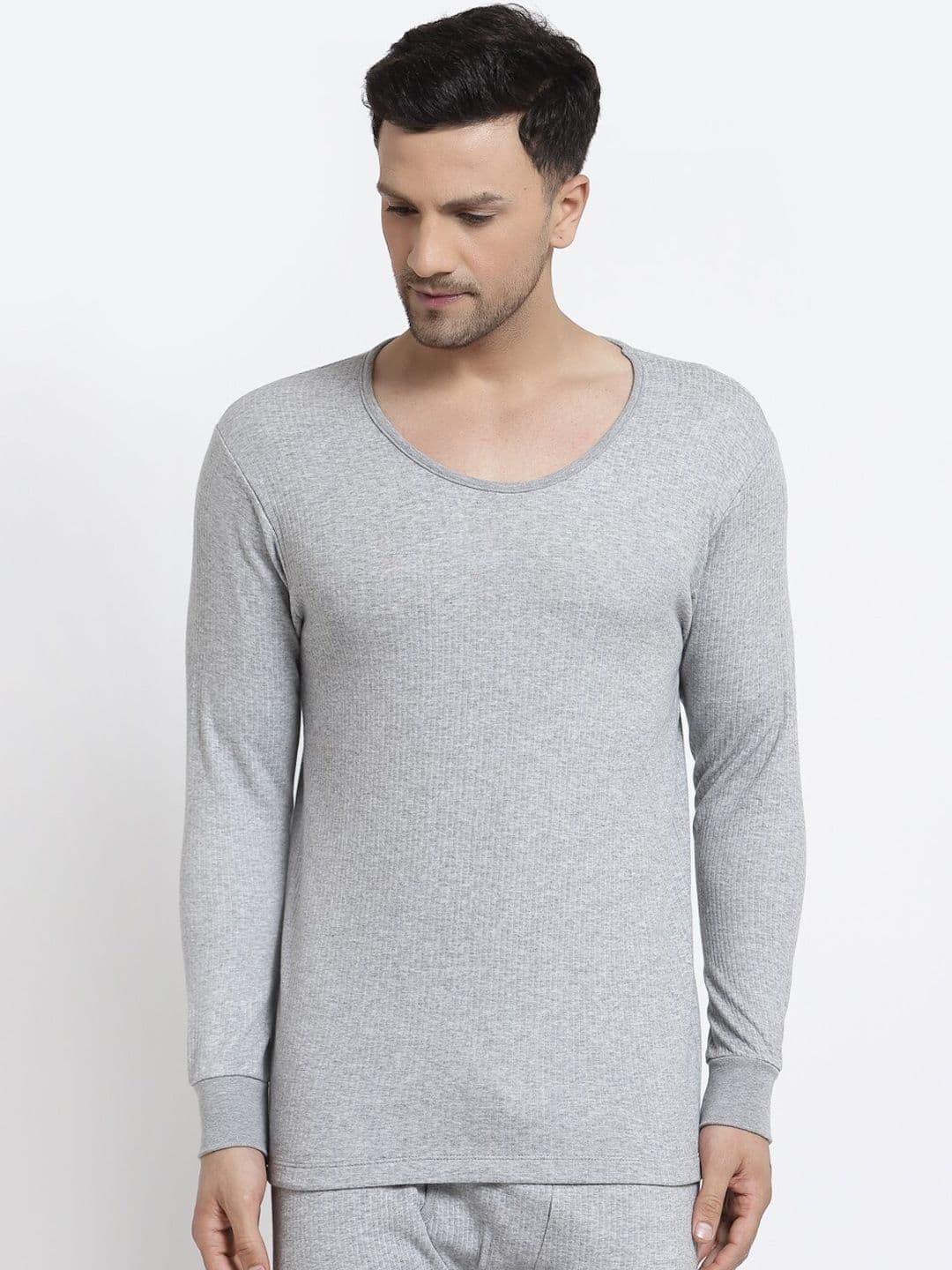 Kalt Men Grey Melange Solid Thermal Top - view 1