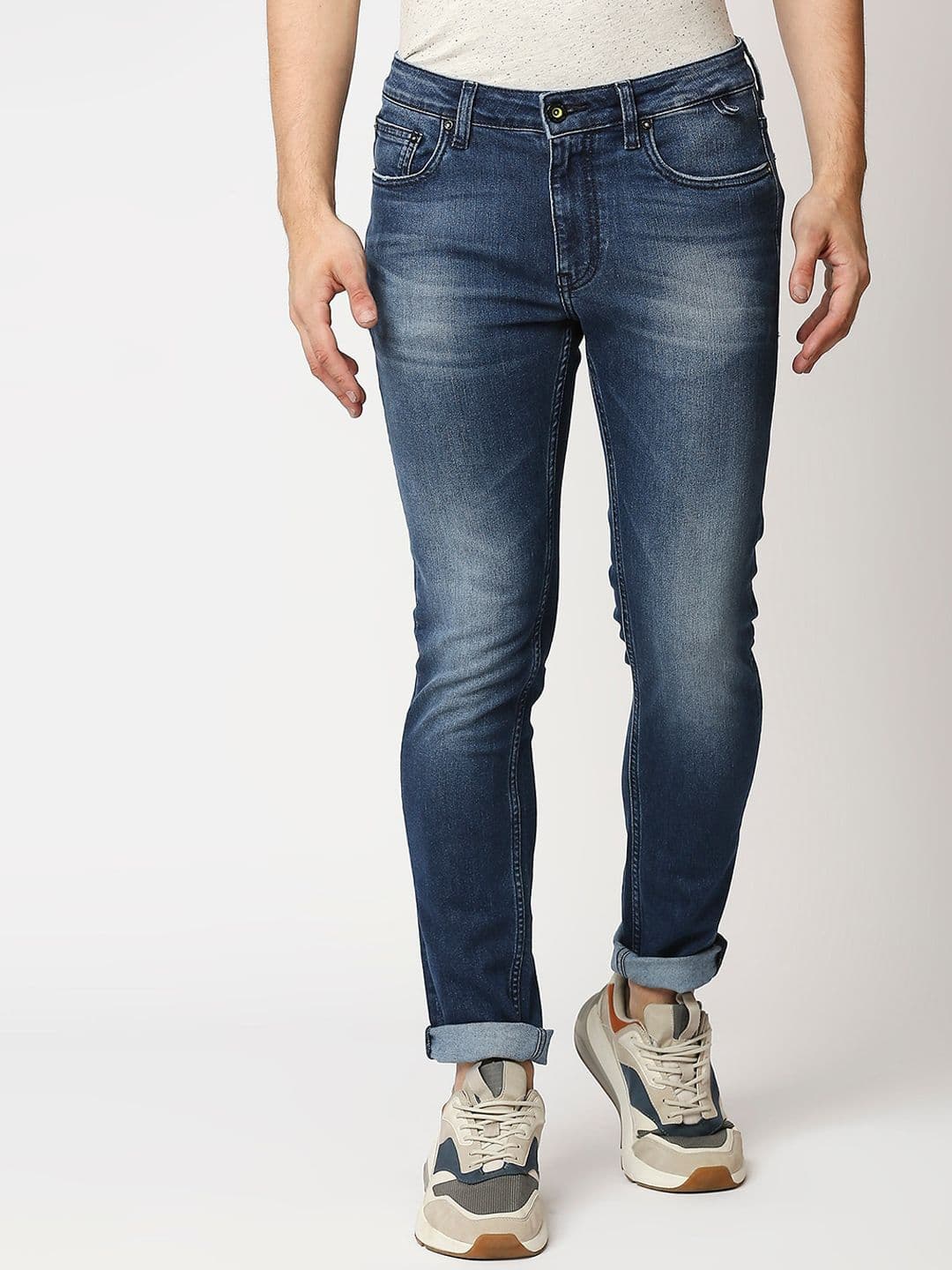 WAIMEA Men Blue Slim Fit Heavy Fade Stretchable Jeans - view 1
