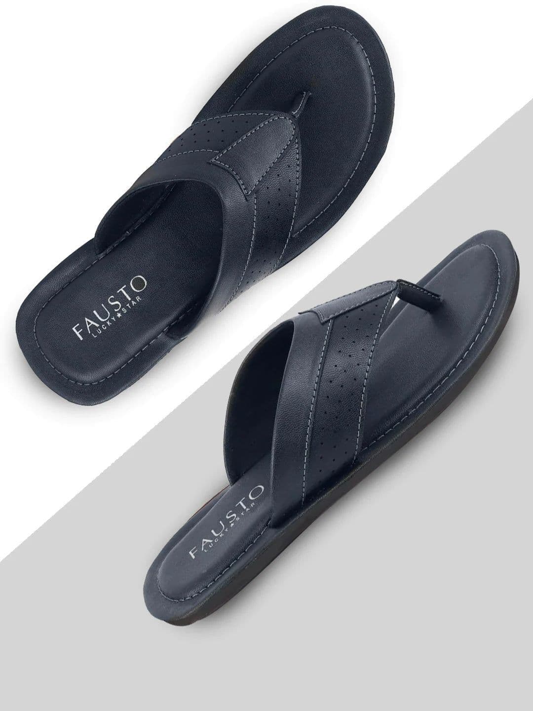 FAUSTO Men Navy Blue Solid Synthetic Outdoor Thong Flip-Flops - view 1