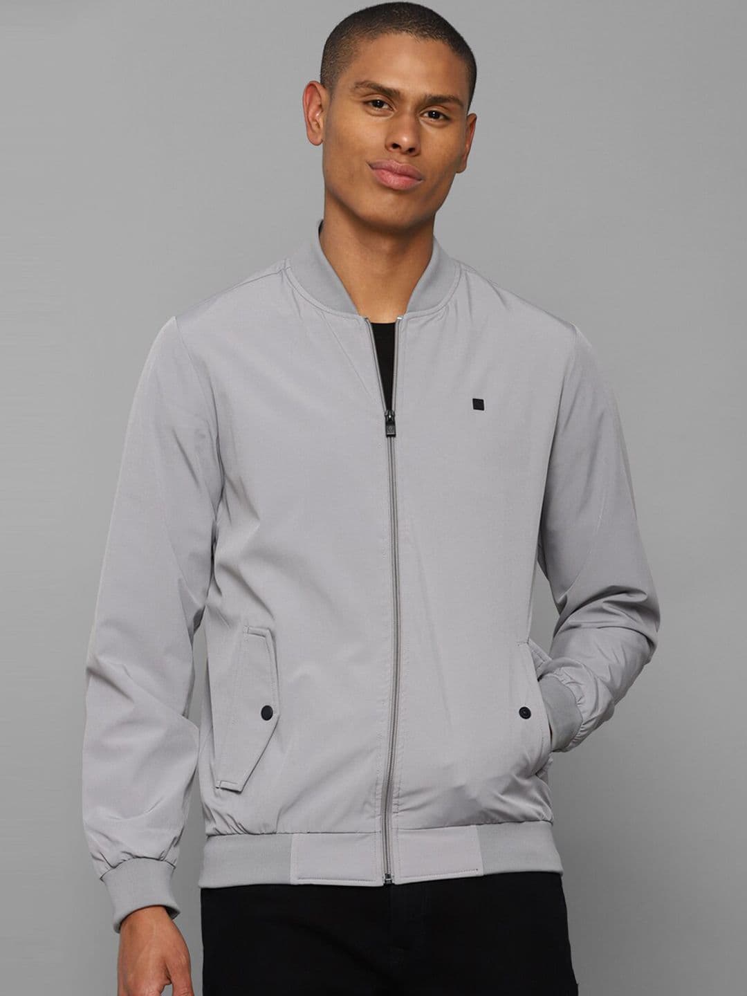 Allen Solly Men Grey Solid Long Sleeves Pure Cotton Sporty Jacket - view 1