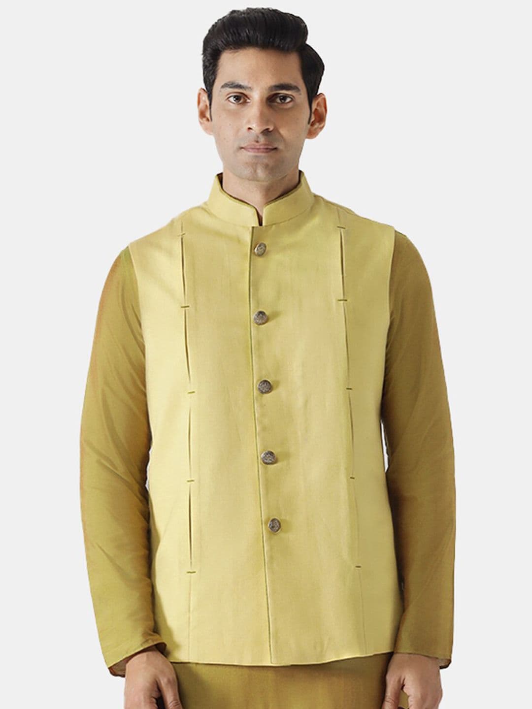 KISAH Men Yellow Solid Nehru Jacket - view 1