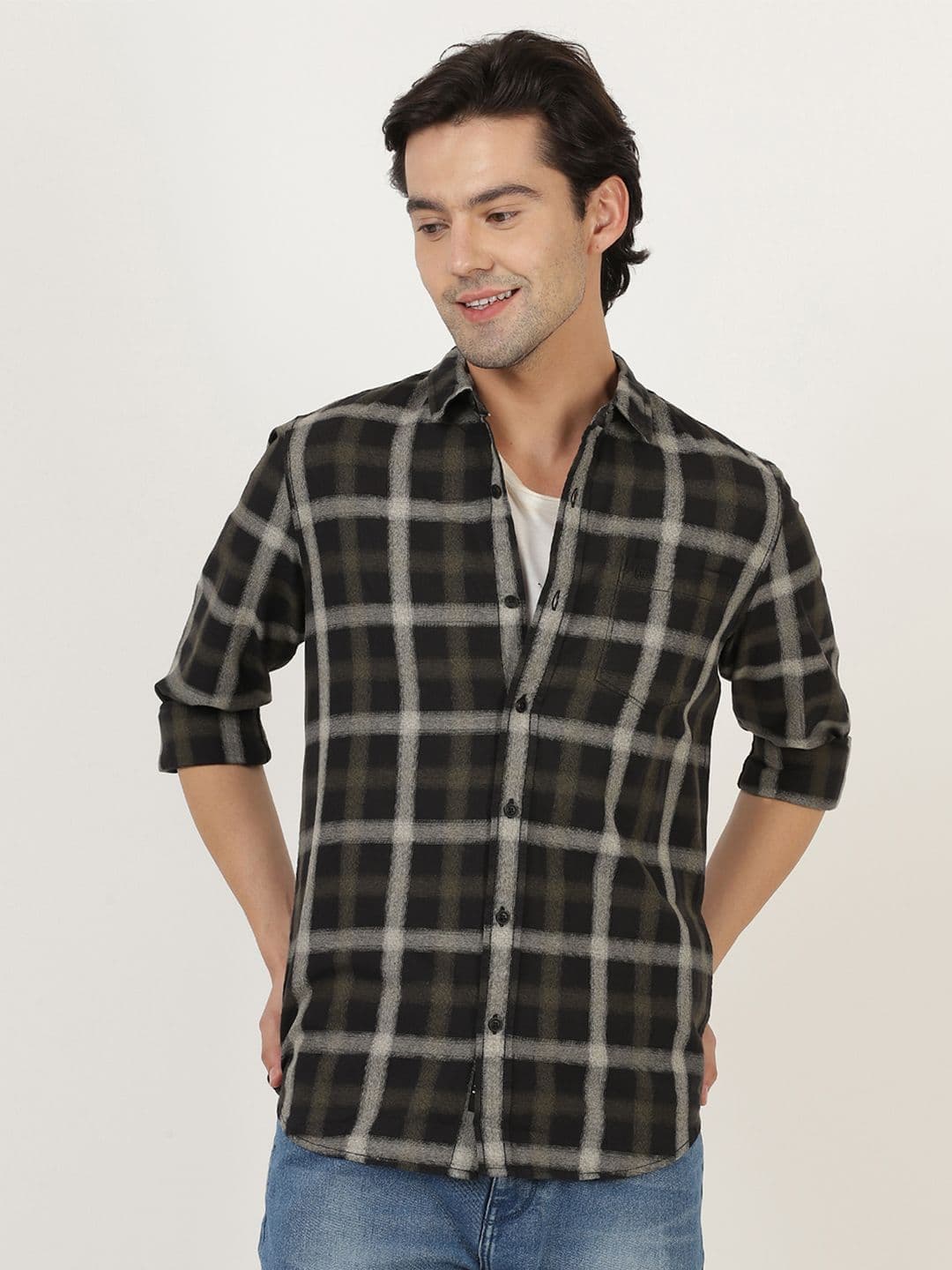 Lee Men Black Slim Fit Tartan Checked Casual Cotton Shirt - view 1