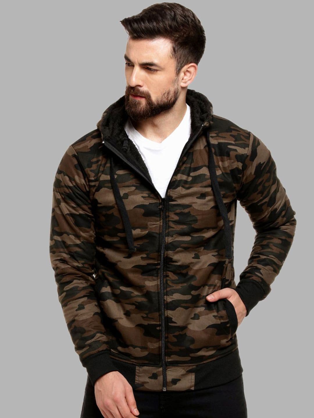 CAHOOT Men Green Camouflage Windcheater Outdoor Open Front Jacket - view 1