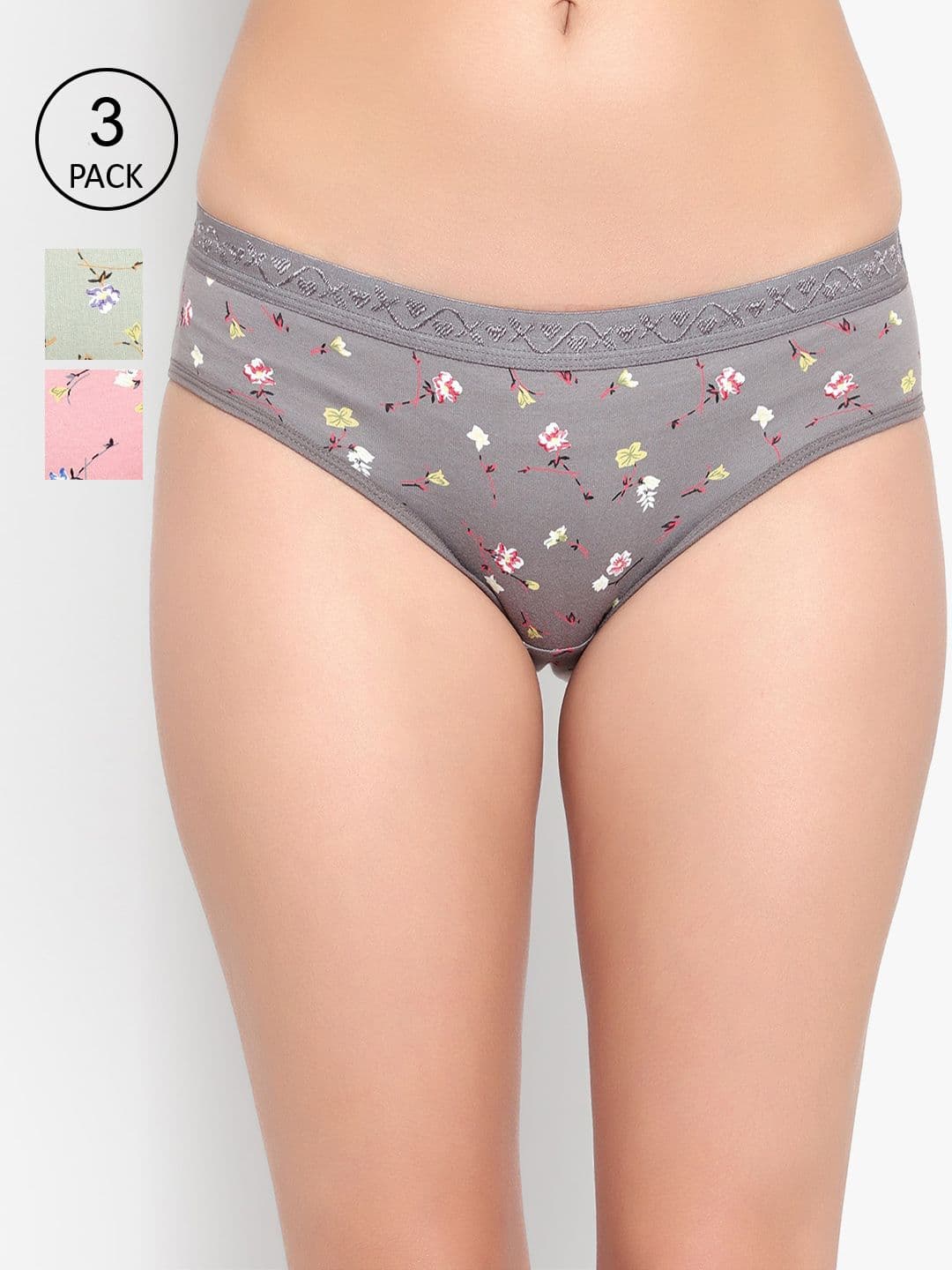 Bruchi CLUB Women Pack of 3 Floral Printed Pure Cotton Anti-Bacterial Bikini Briefs - view 1
