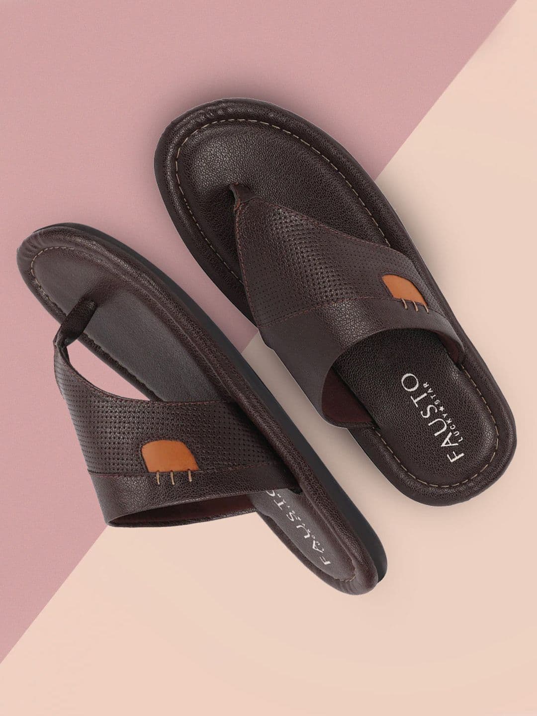 FAUSTO Men Coffee Brown Textured Synthetic Thong Flip-Flops - view 1