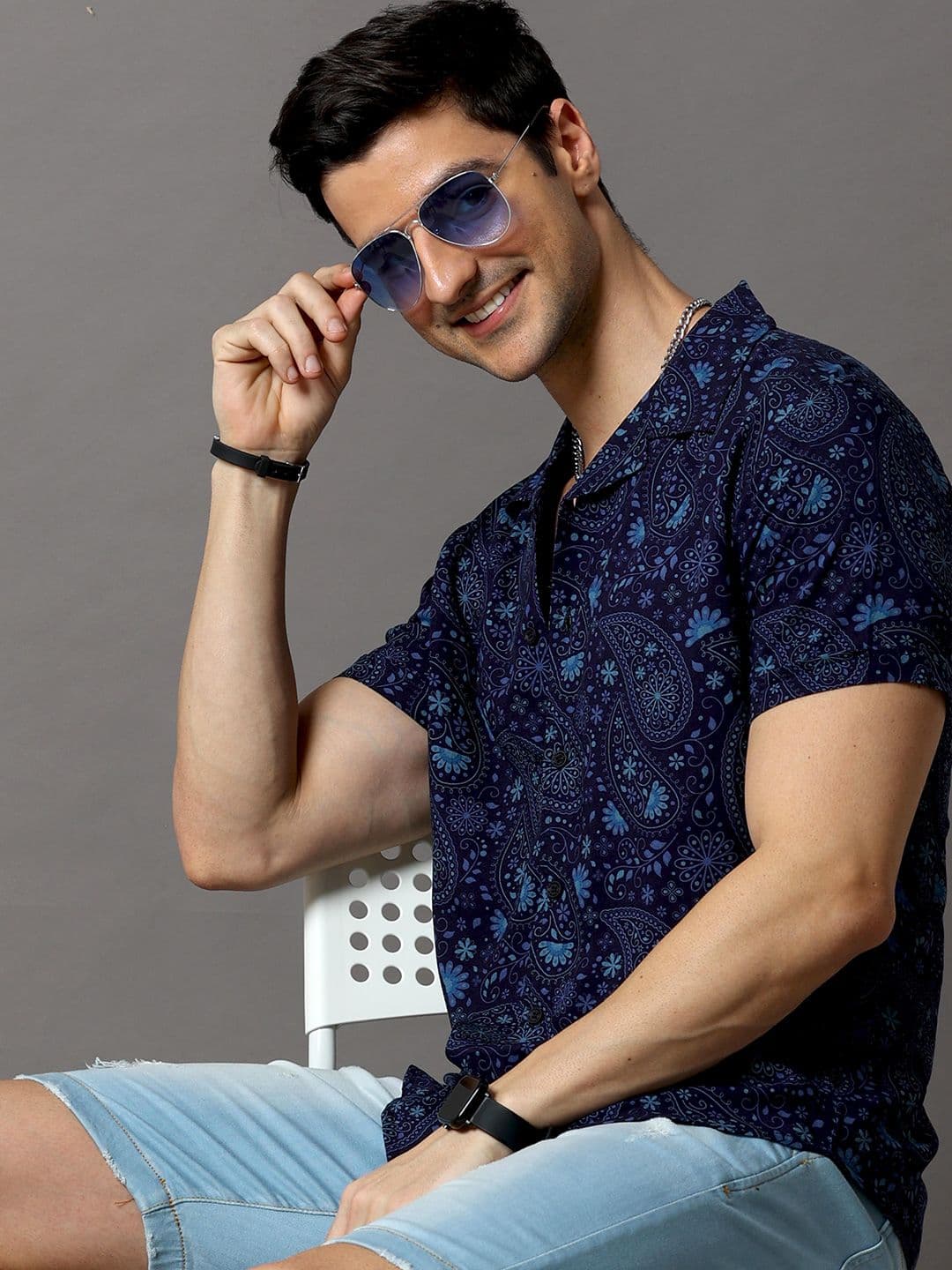 HERE&NOW Men Navy Blue Slim Fit Printed Casual Shirt - view 1