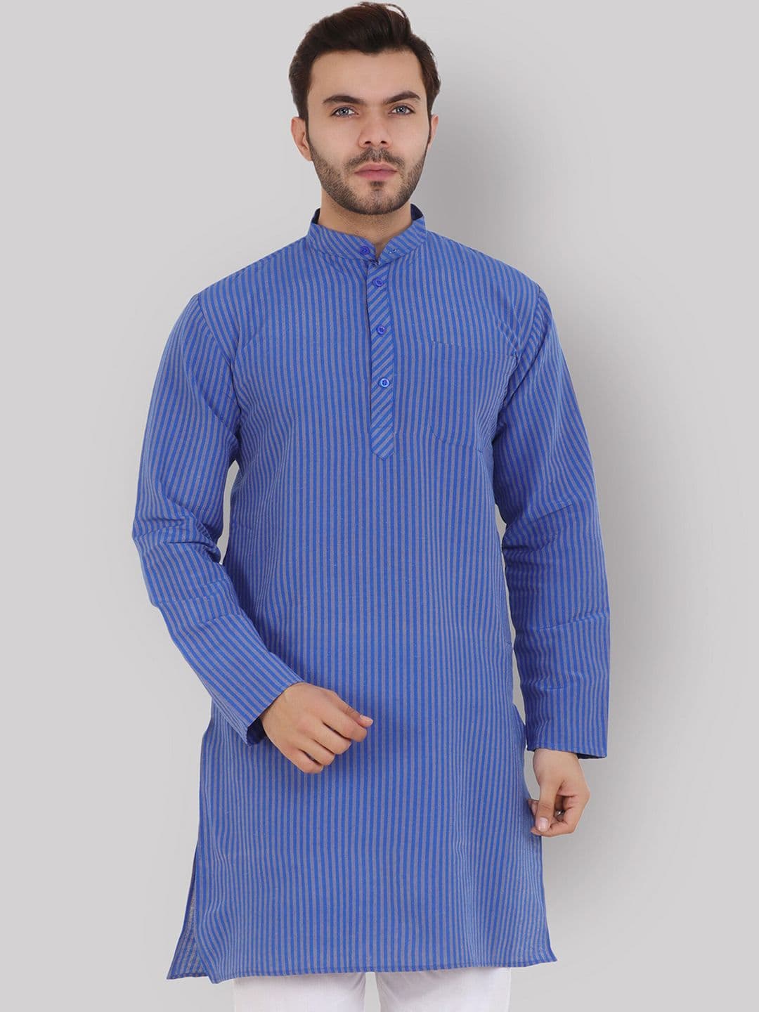 Latest Chikan Garments Men Blue Striped Kurta - view 1