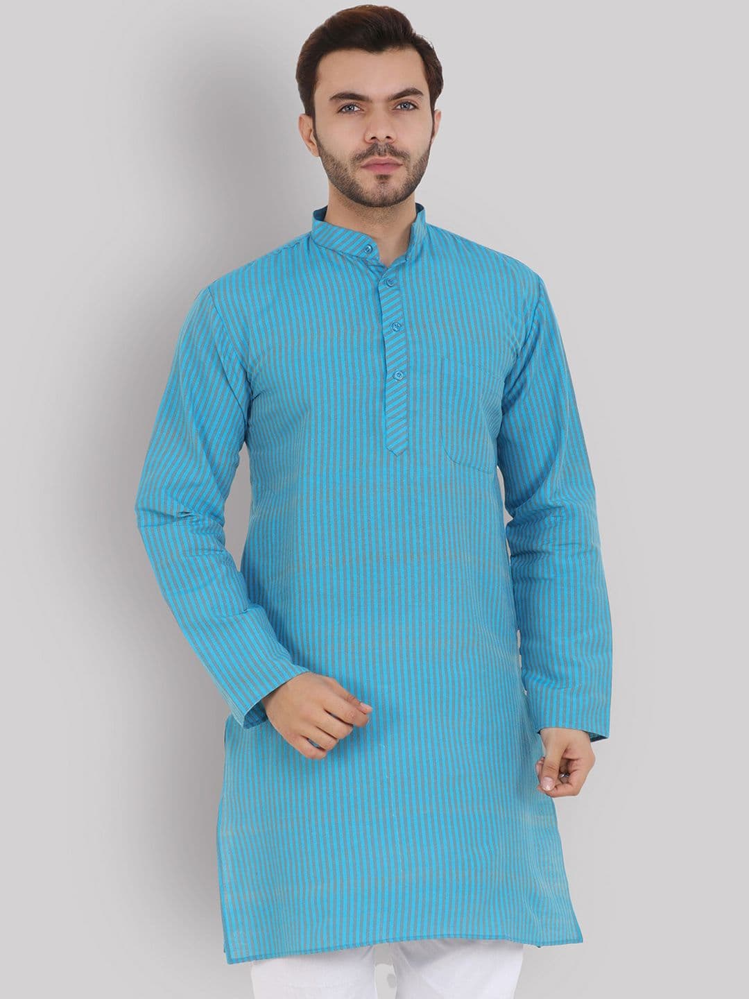 Latest Chikan Garments Men Turquoise Blue Striped Kurta - view 1