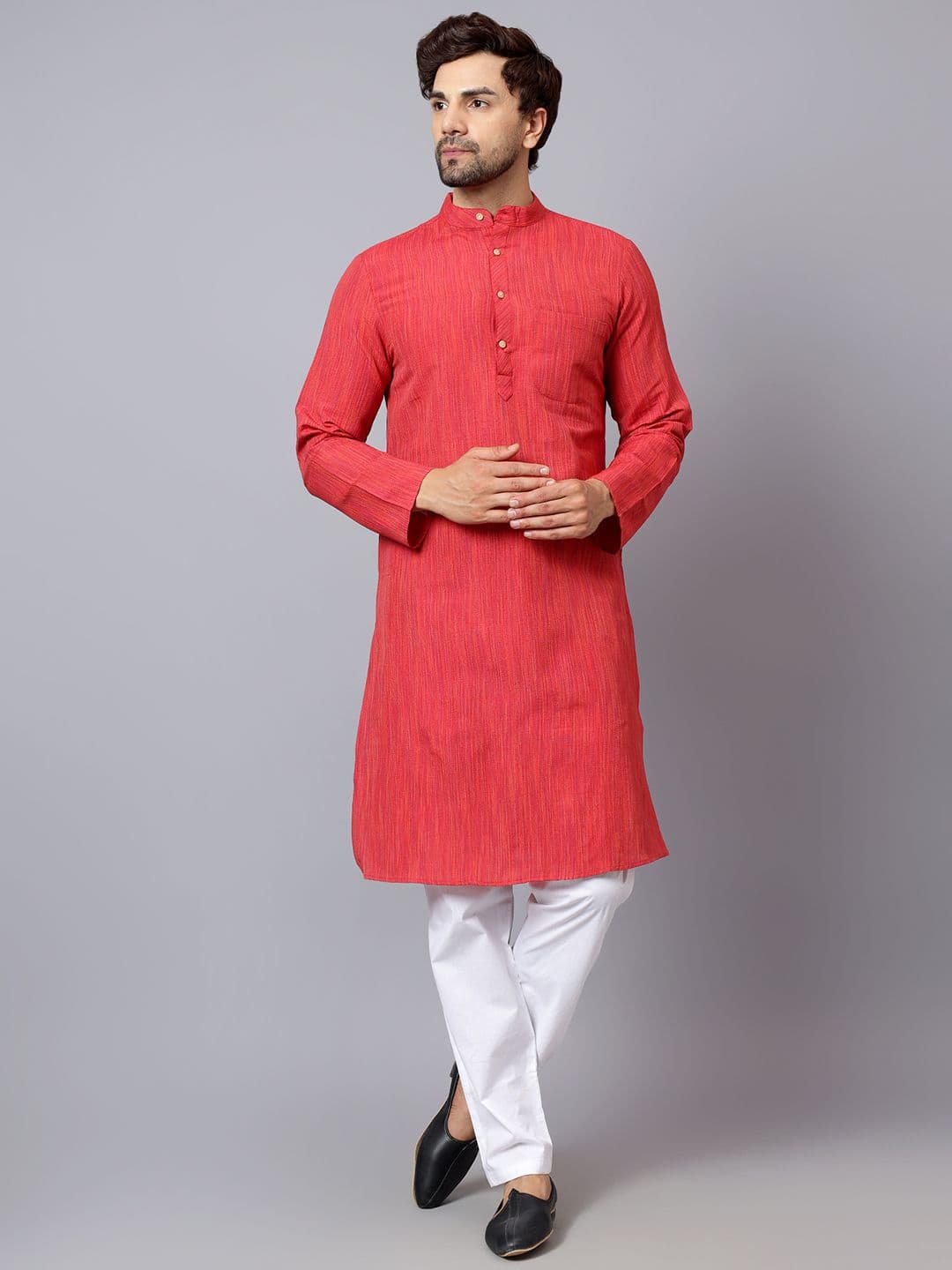 Latest Chikan Garments Men Red Solid Straight Kurta - view 1