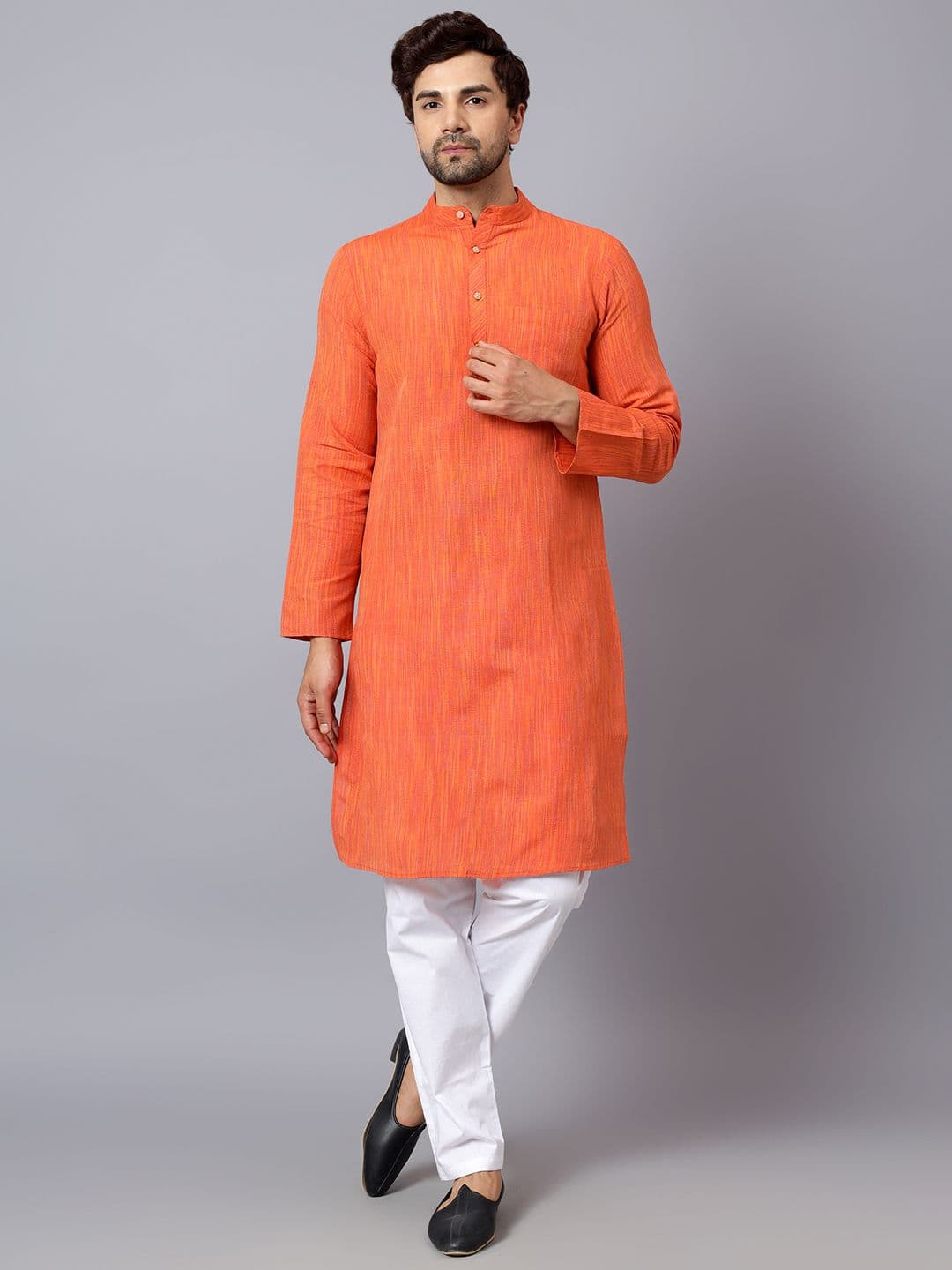 Latest Chikan Garments Men Orange Solid Straight Kurta - view 1