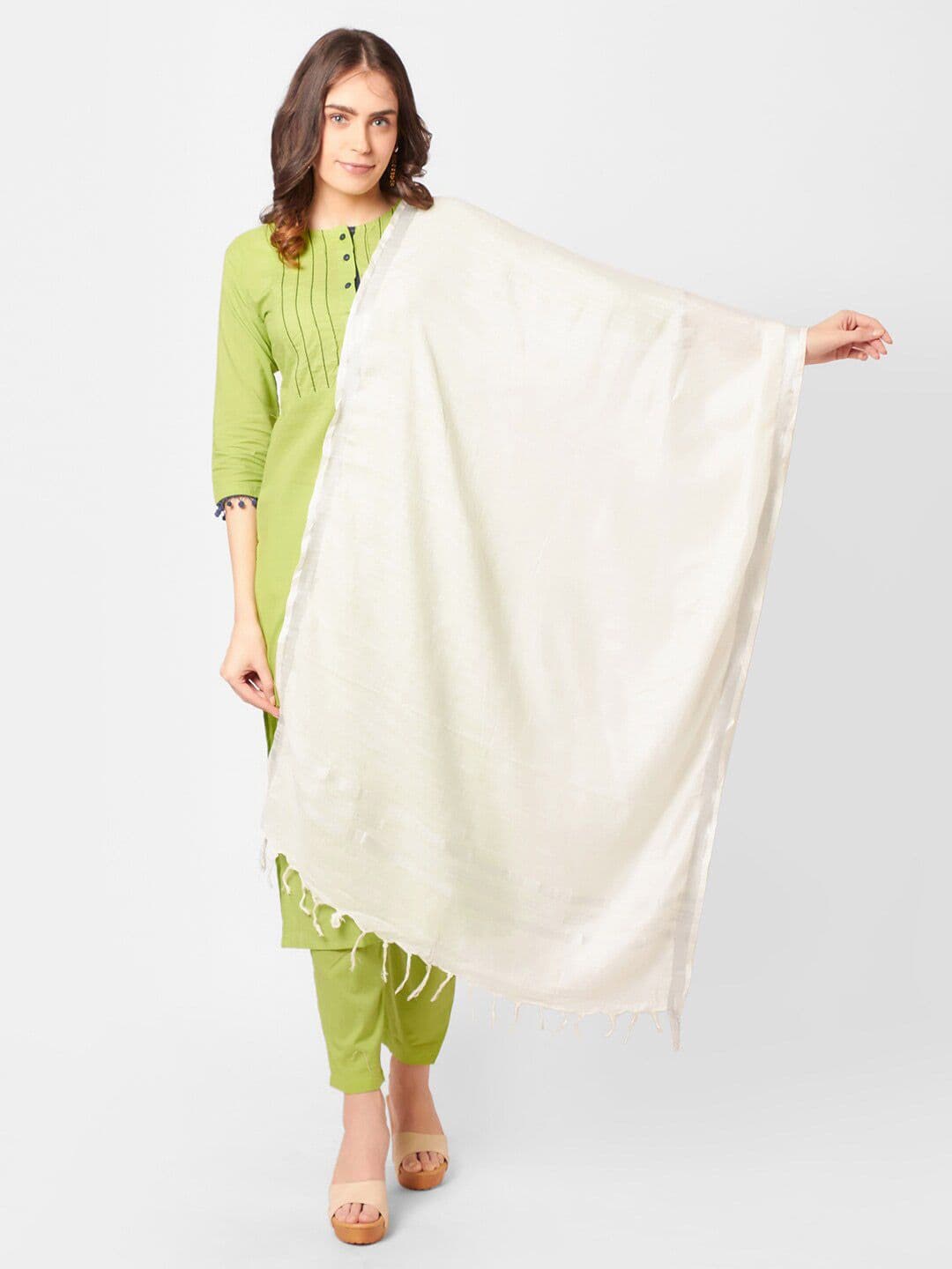 Dupatta Bazaar Women Off White Solid Linen Dupatta - view 1
