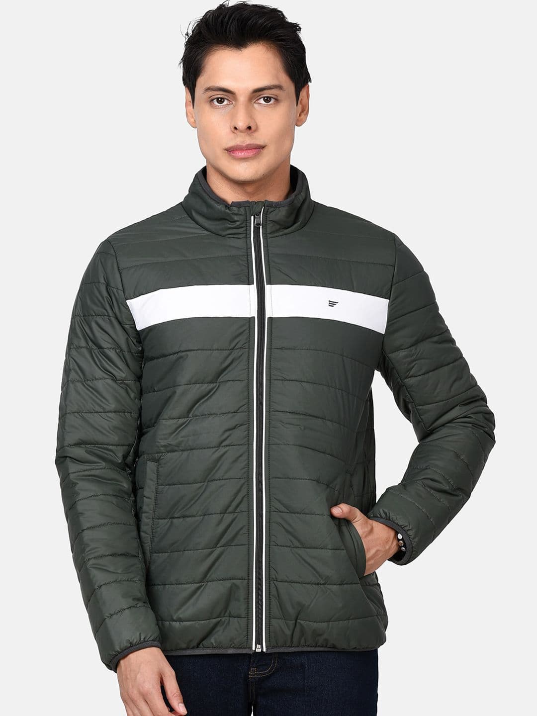 t-base Men Green Solid Windcheater Puffer Jacket - view 1