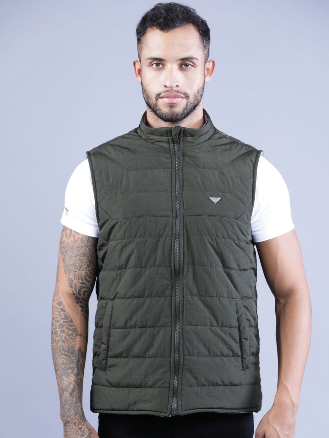 t-base Men Solid Windcheater Padded Jacket - view 1