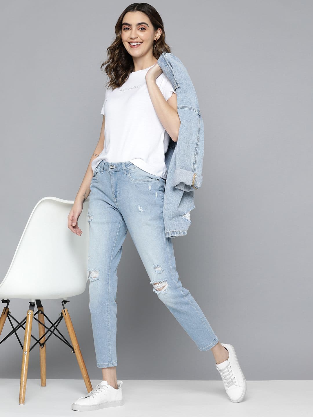 Mast & Harbour Women Skinny Fit Mildly Distressed Light Fade Stretchable Jeans - view 1