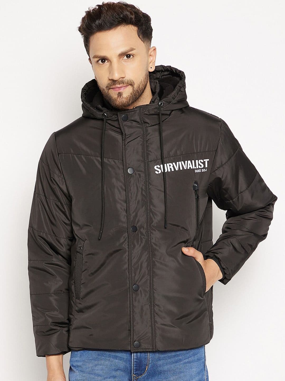 Duke Men Black Hooded Padded Jacket - view 1