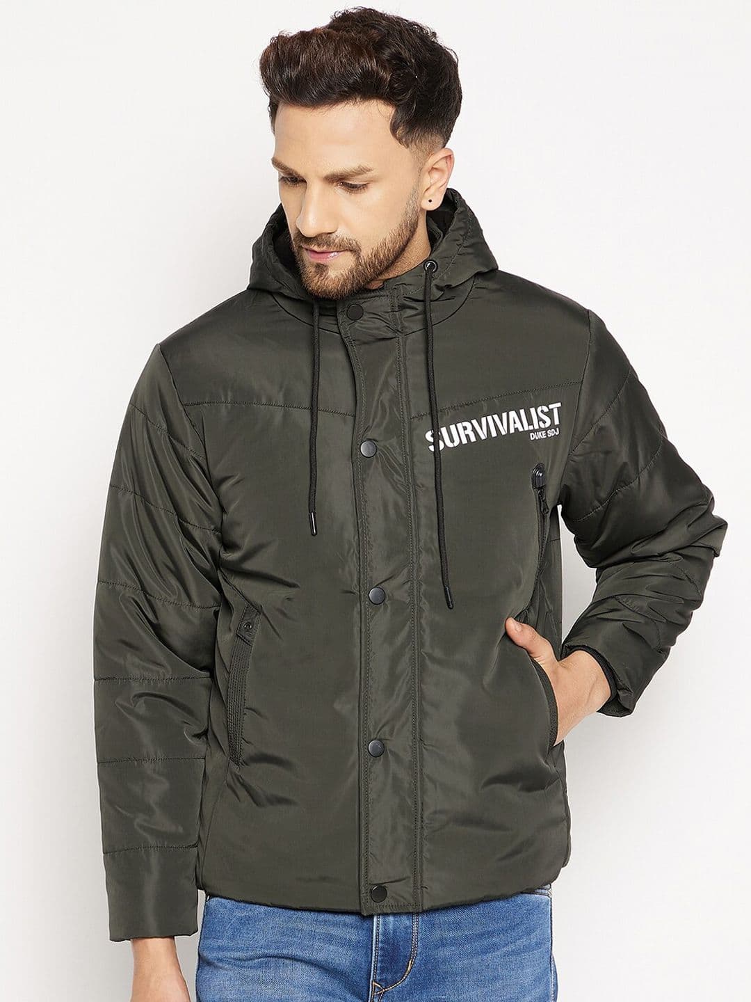 Duke Men Green Solid Padded Jacket - view 1
