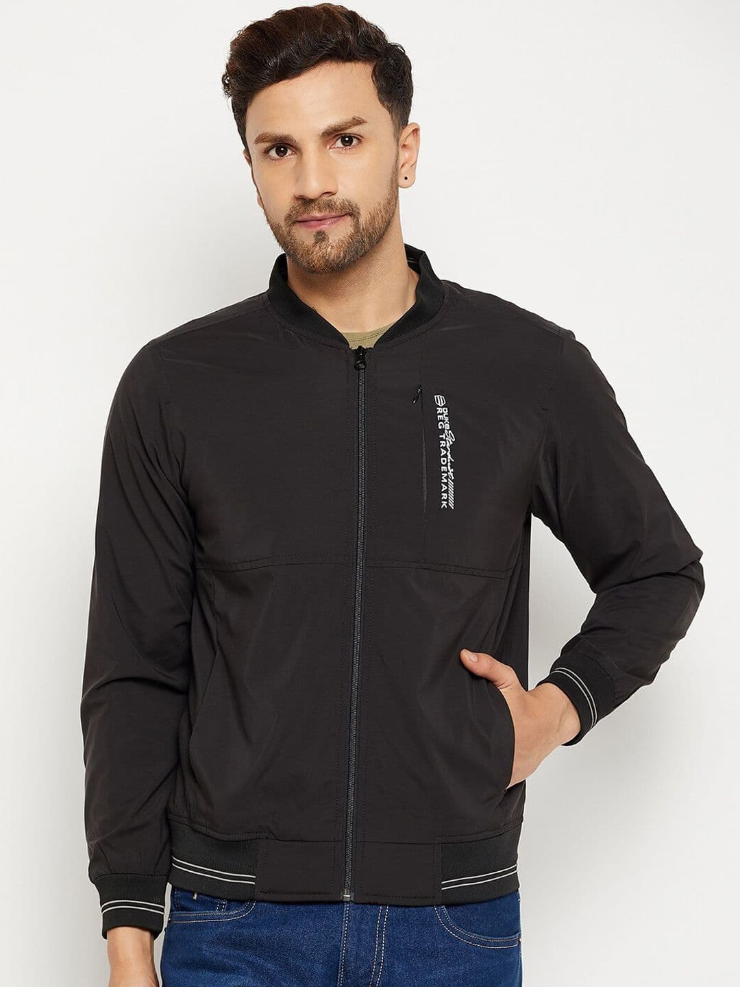 Duke Men Black Solid Bomber Jacket - view 1
