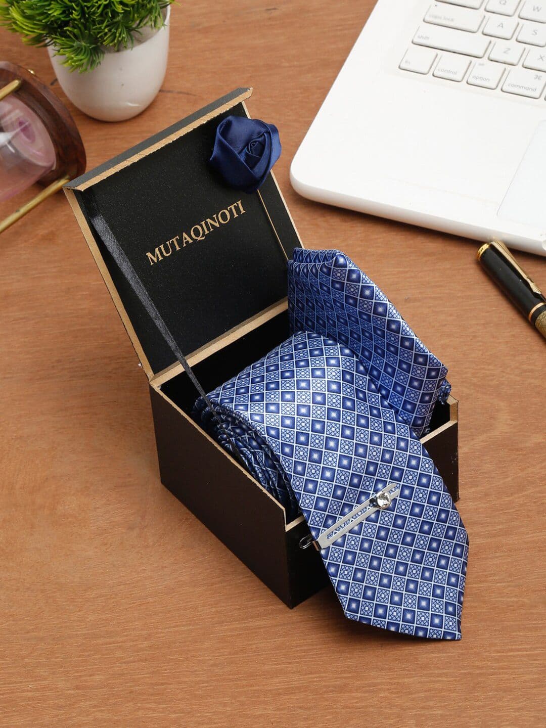 MUTAQINOTI Men Silk Blend Necktie Accessory Gift Set - view 1