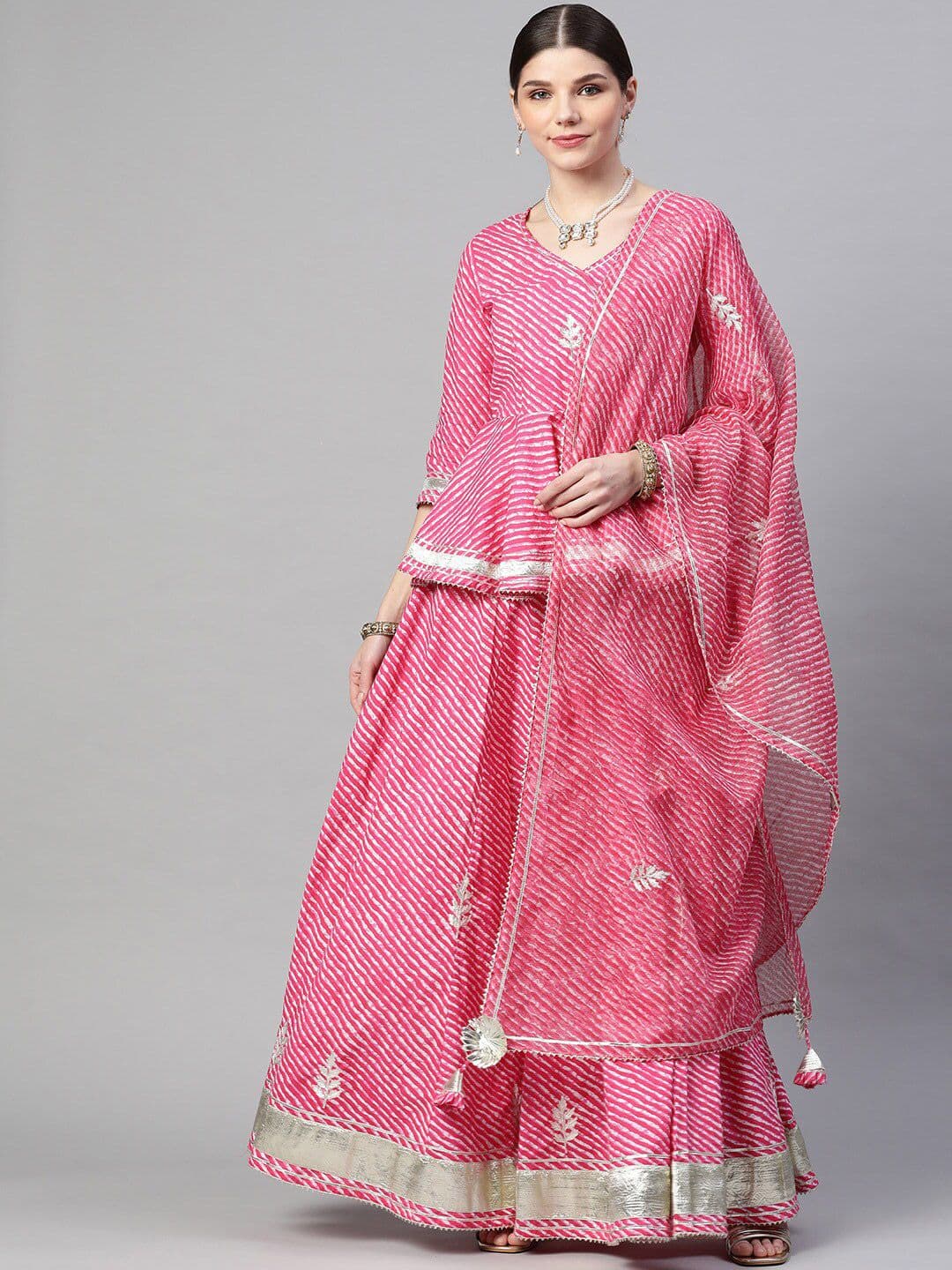Divena Pink & White Printed Ready to Wear Lehenga & Blouse With Dupatta - view 1
