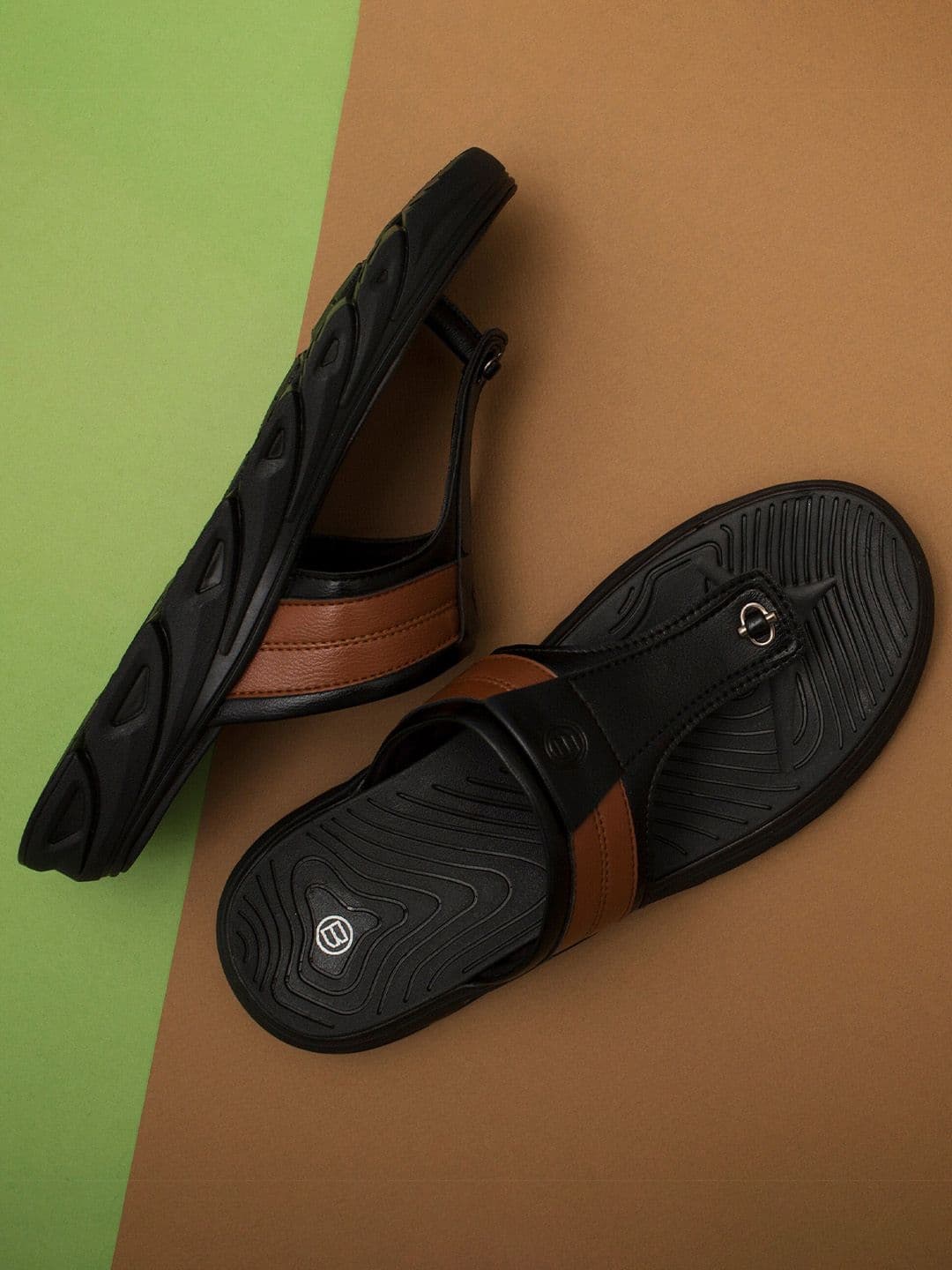 Big Fox Men Black & Brown Solid Synthetic Slip-On Sandals - view 1