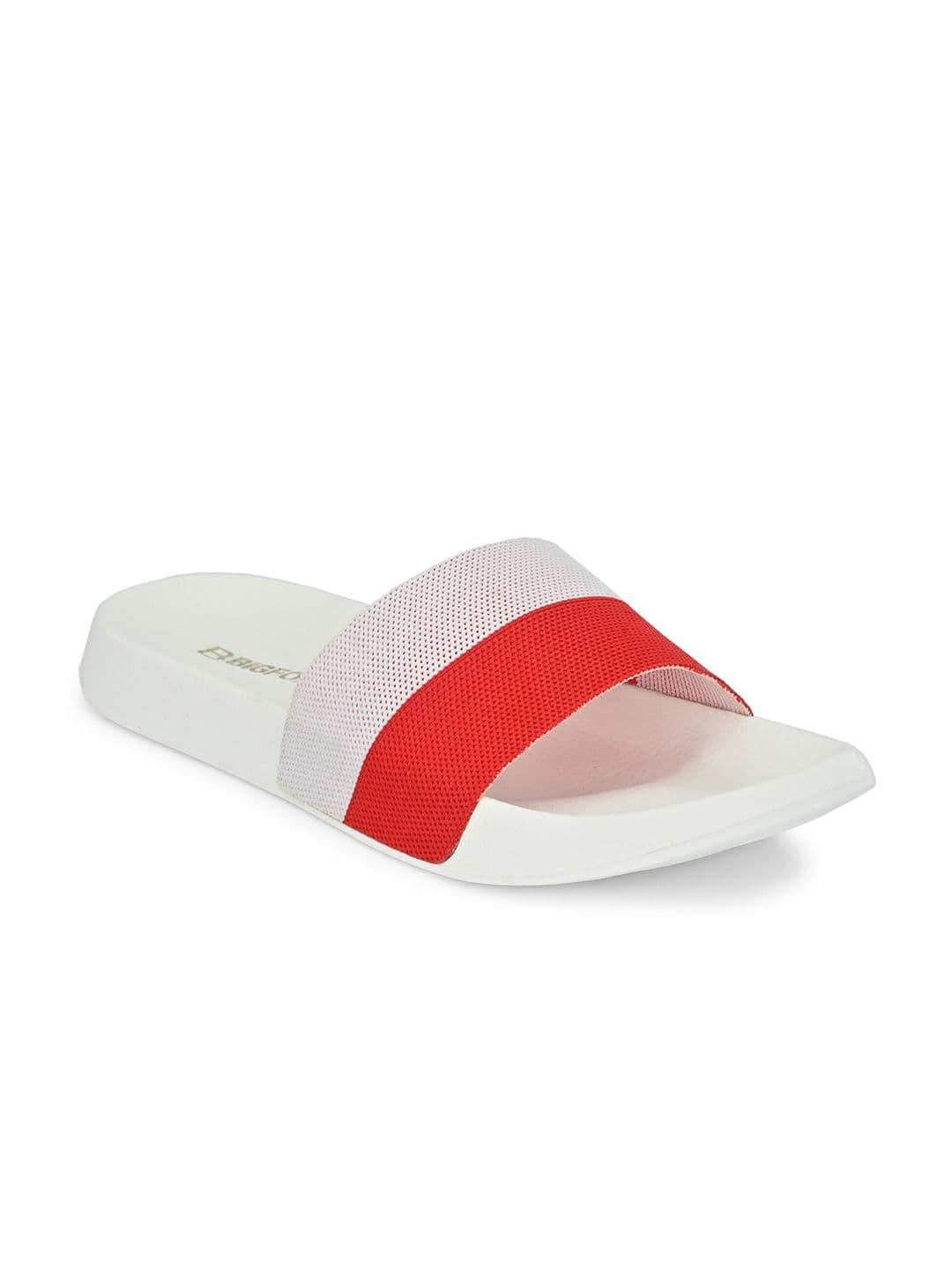 Big Fox Men White & Red Solid Synthetic Sliders - view 1