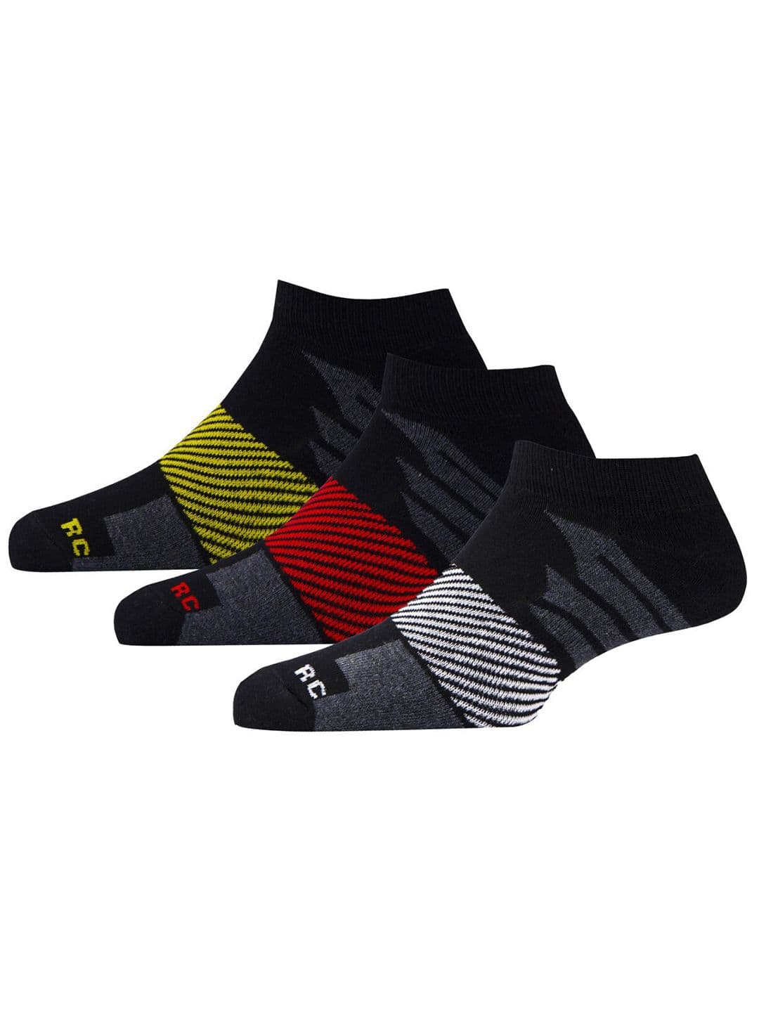 RC. ROYAL CLASS Men Pack Of 3 Black & Gray Patterned Ankle-Lenght Socks - view 1