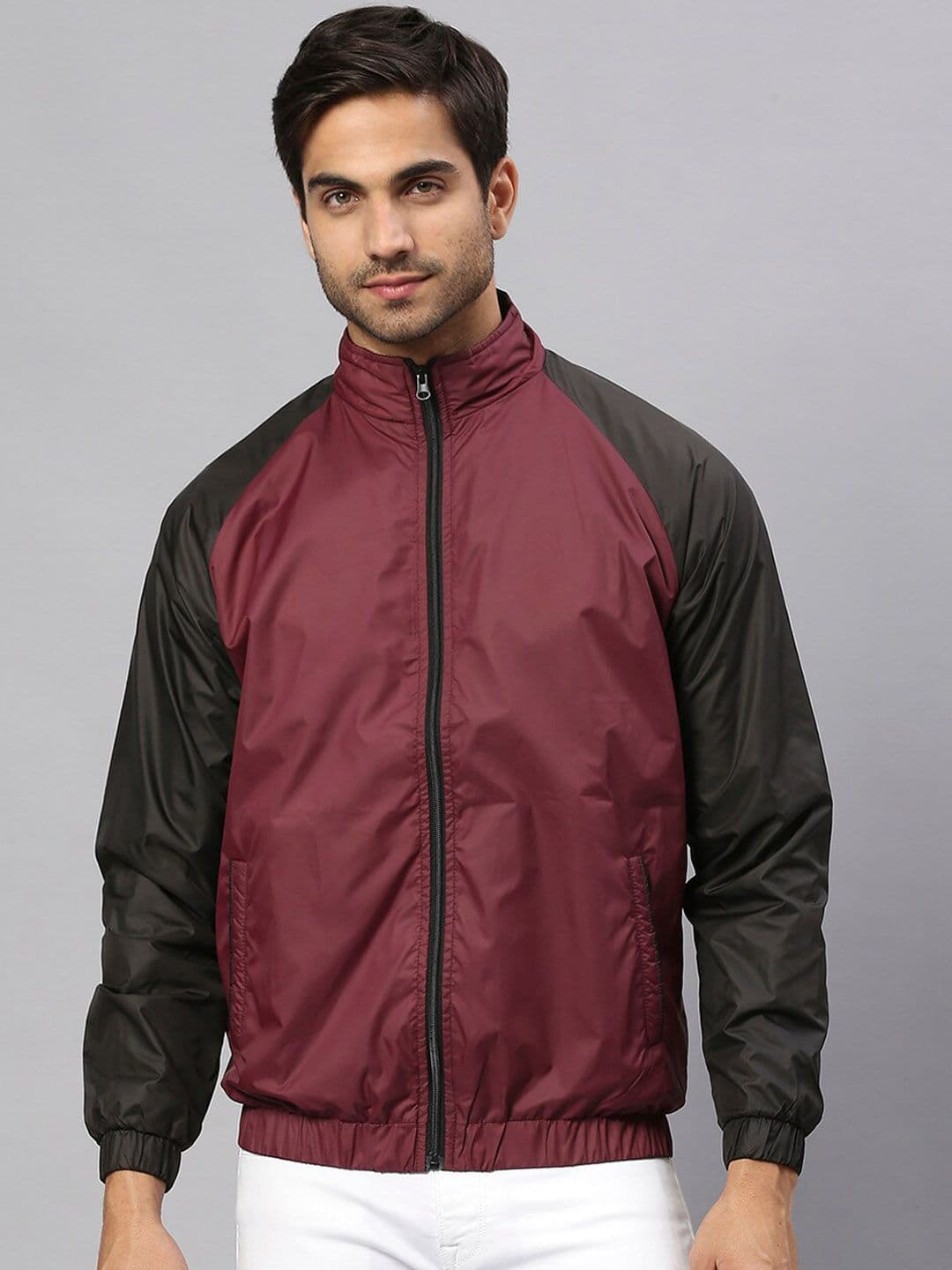 Dennis Lingo Men Maroon Black Colourblocked Sporty Jacket - view 1