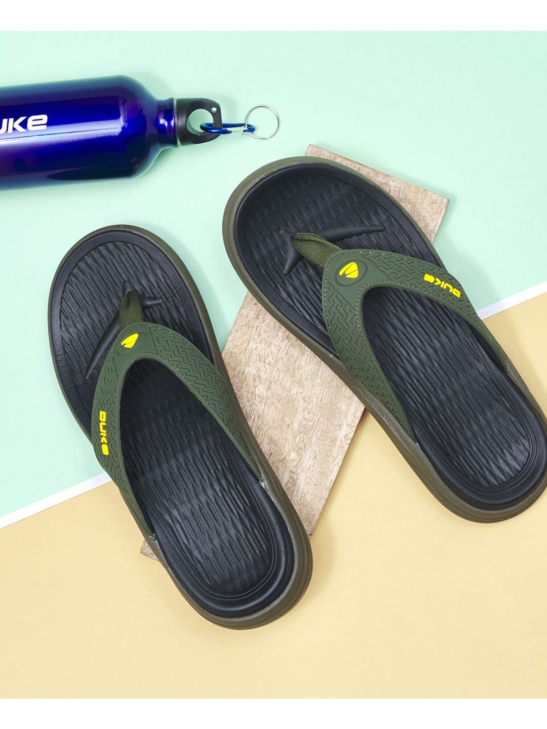 Duke Men Olive Green & Black Thong Flip-Flops - view 1