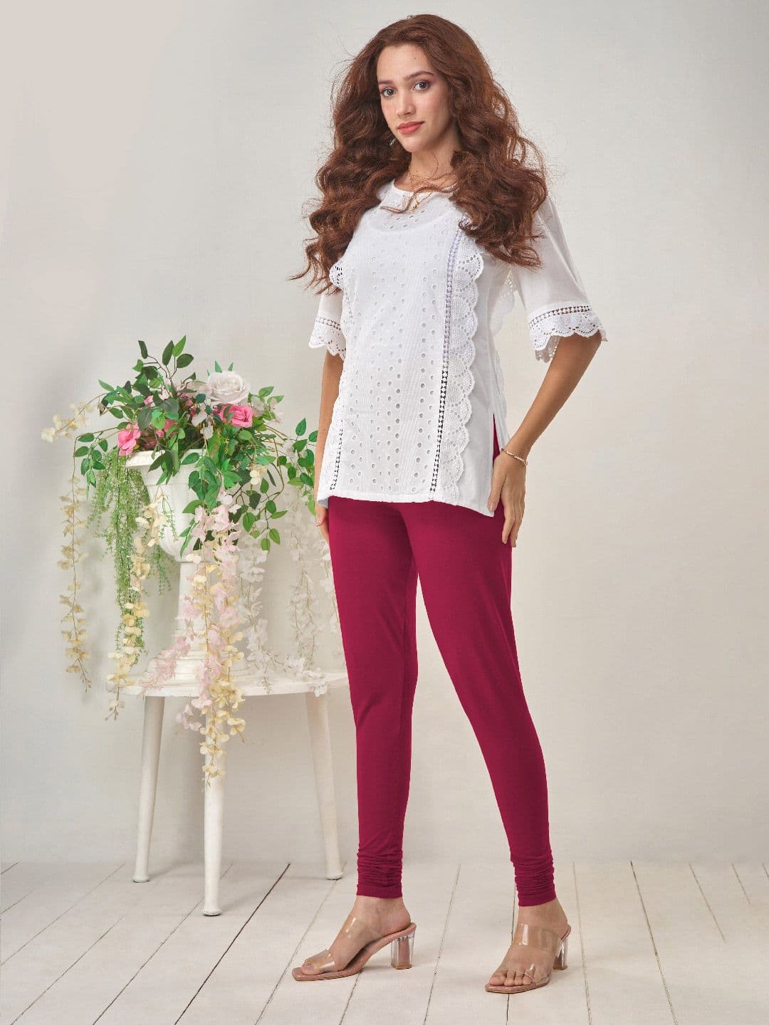 LYRA Women Magenta Solid Churidar-Length Leggings - view 1