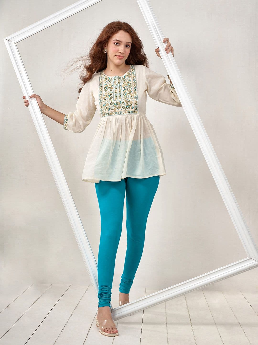 LYRA Women Blue Solid Churidar-Length Leggings - view 1