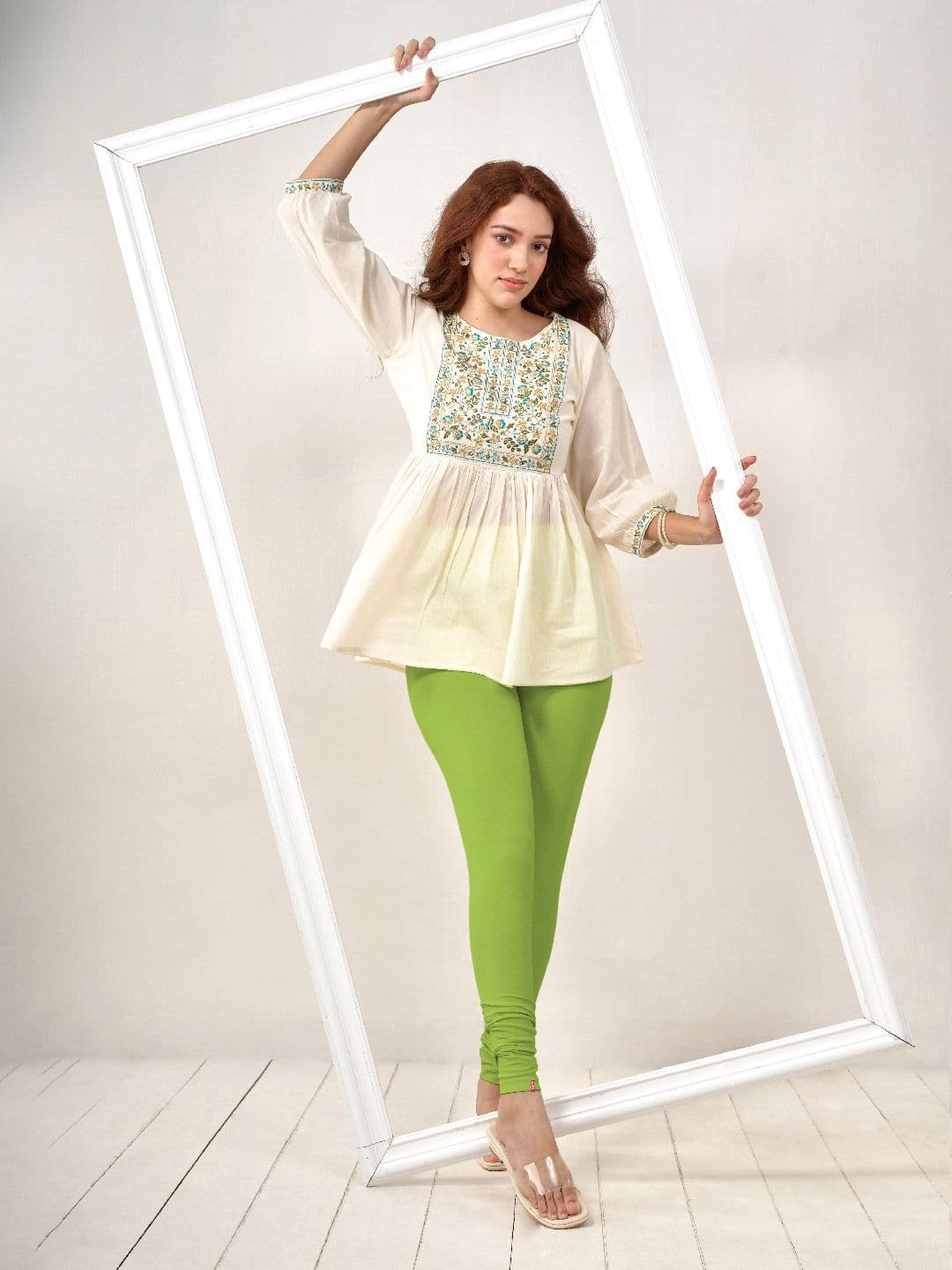 LYRA Women Lime Green Solid Churidar Length Leggings - view 1