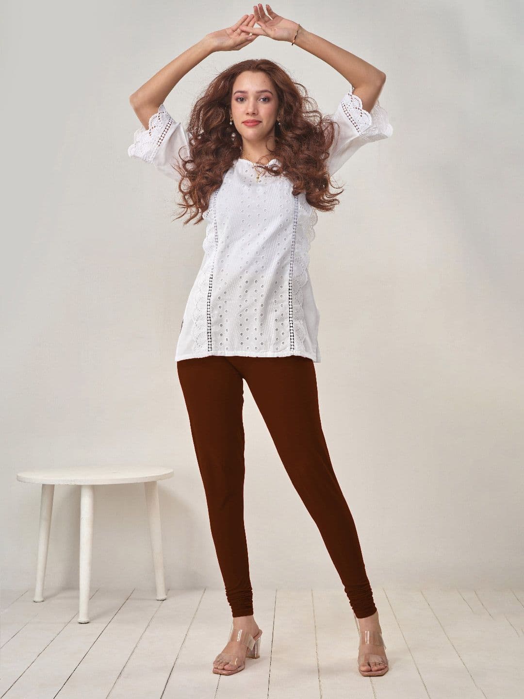 LYRA Women Brown Solid Churidar-Length Leggings - view 1
